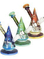 420 City Skyline Water Pipe | 6.75" | 14mm F | Colors Vary - #3069