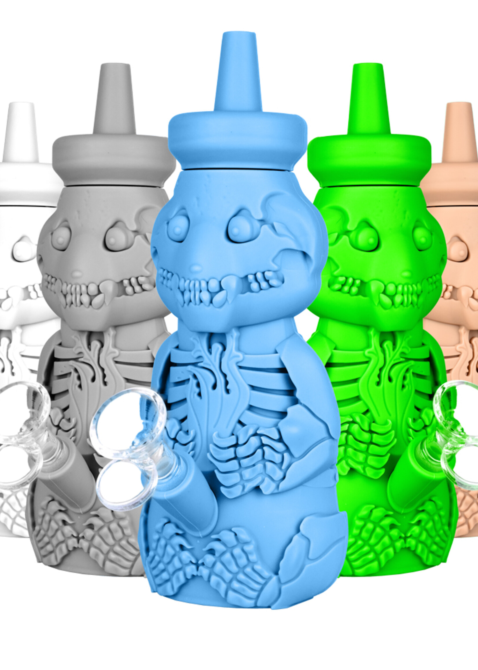 Silicone Honey Bear Skeleton Bubbler - 8.5" | 14mm F | Colors Vary