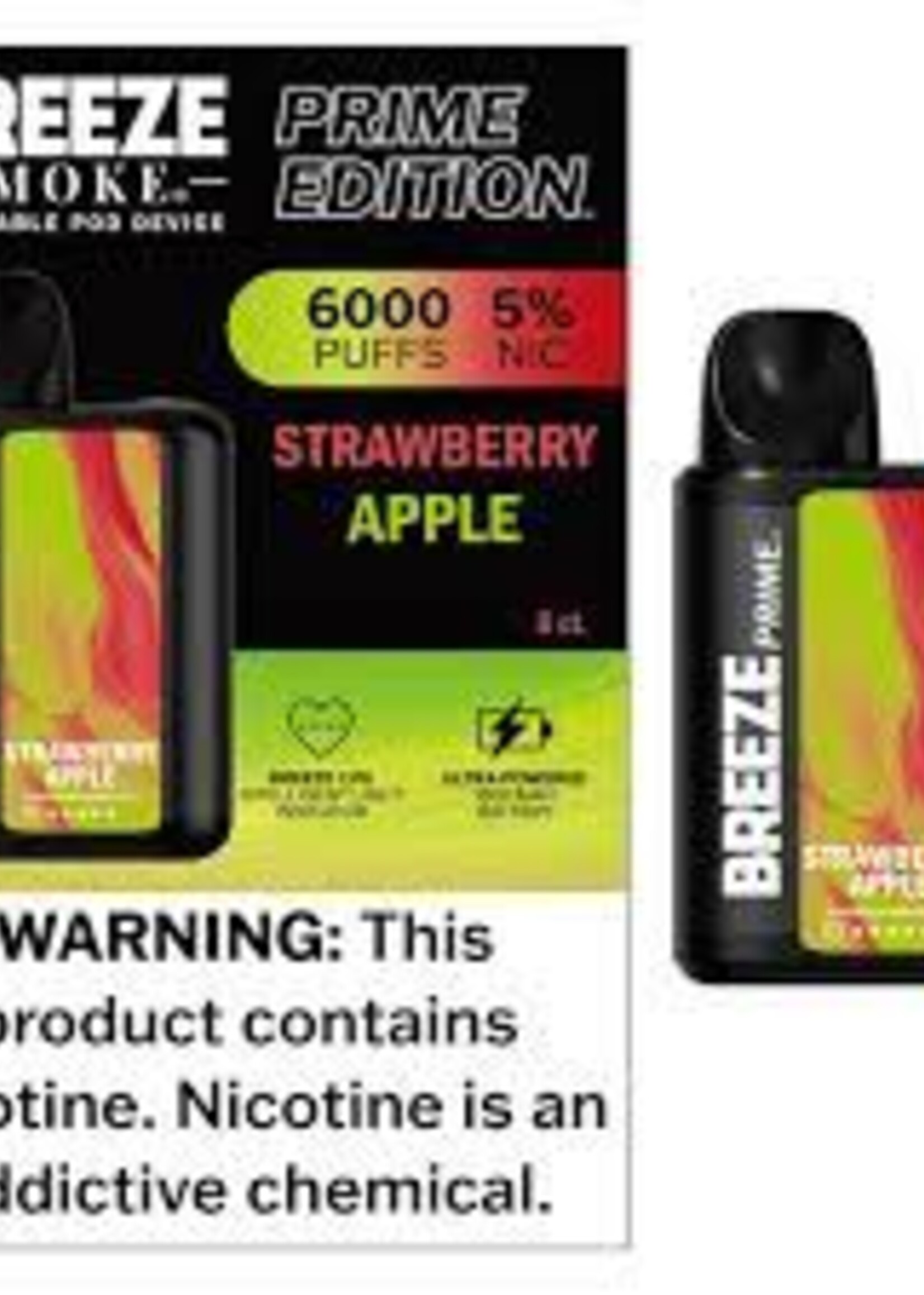 Breeze Breeze Prime - 6000 Puffs - 5% Nicotine Strawberry Apple