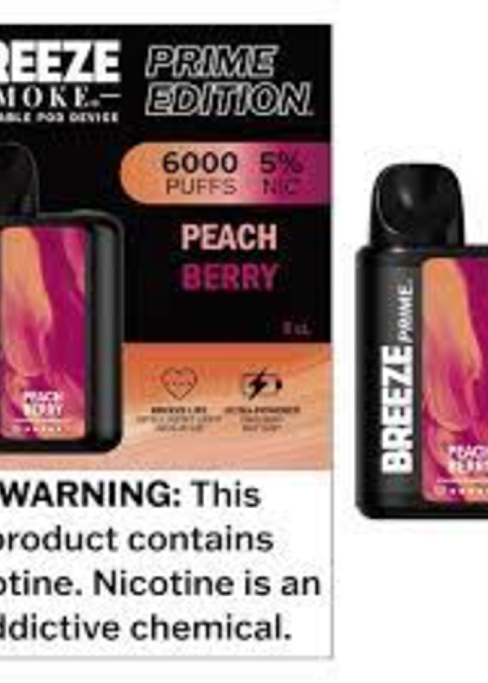 Breeze Breeze Prime - 6000 Puffs - 5% Nicotine Peach Berry