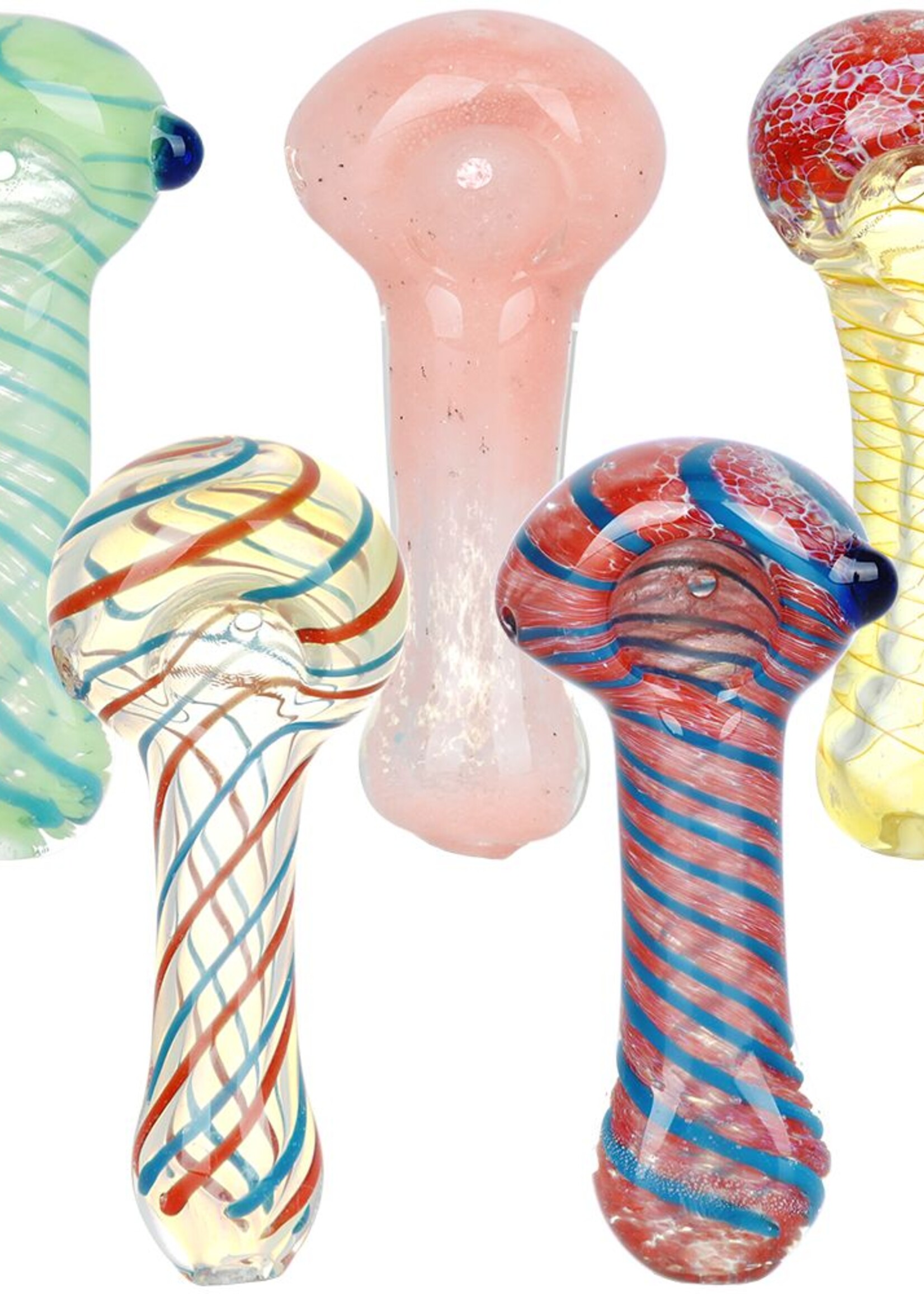 Classic Frit & Stripe Spoon Pipe | 3.5" | Assorted Designs - #3790