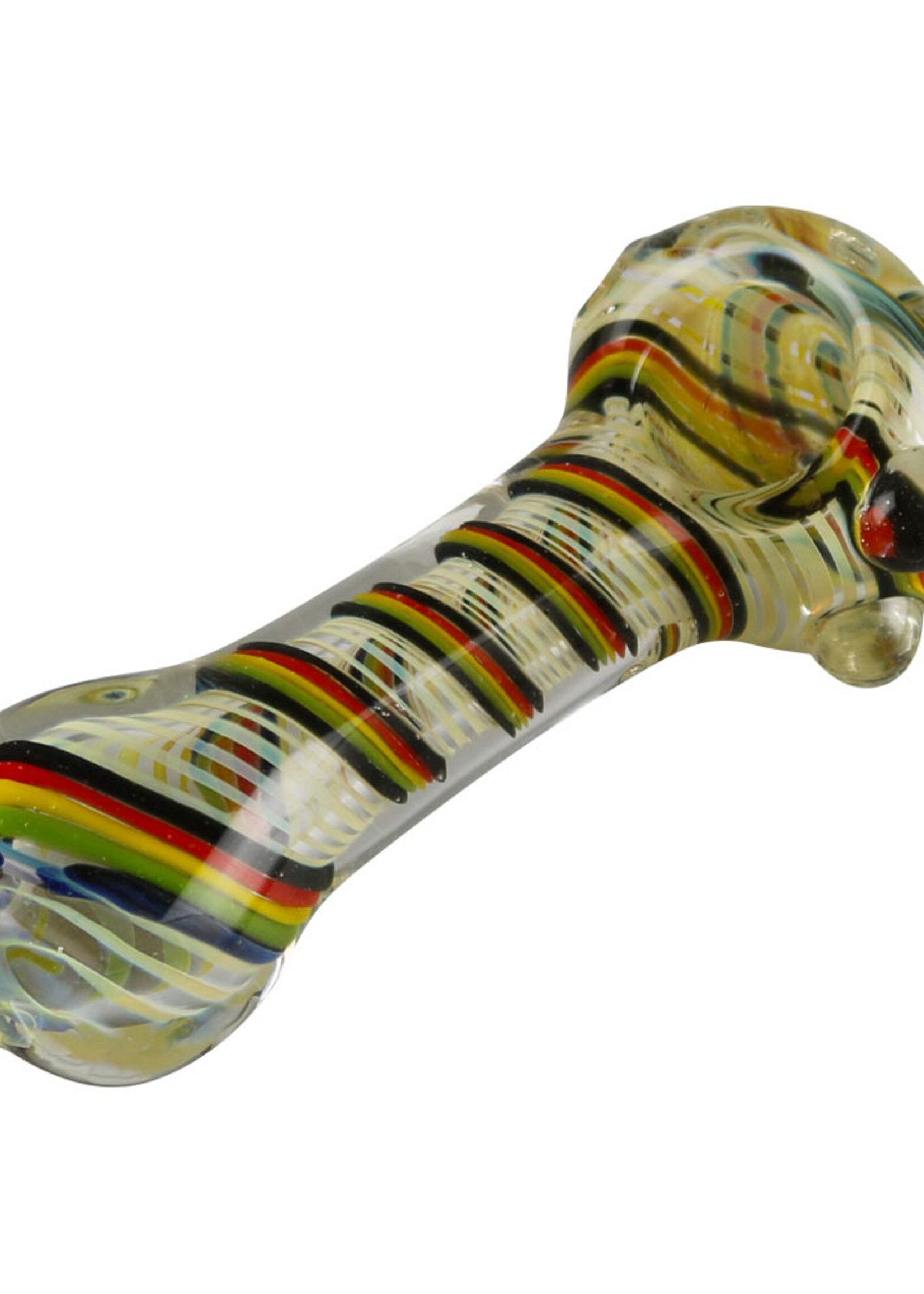 Rasta Stripe Ribbon Swirl Glass Spoon Pipe | 4" - #3829