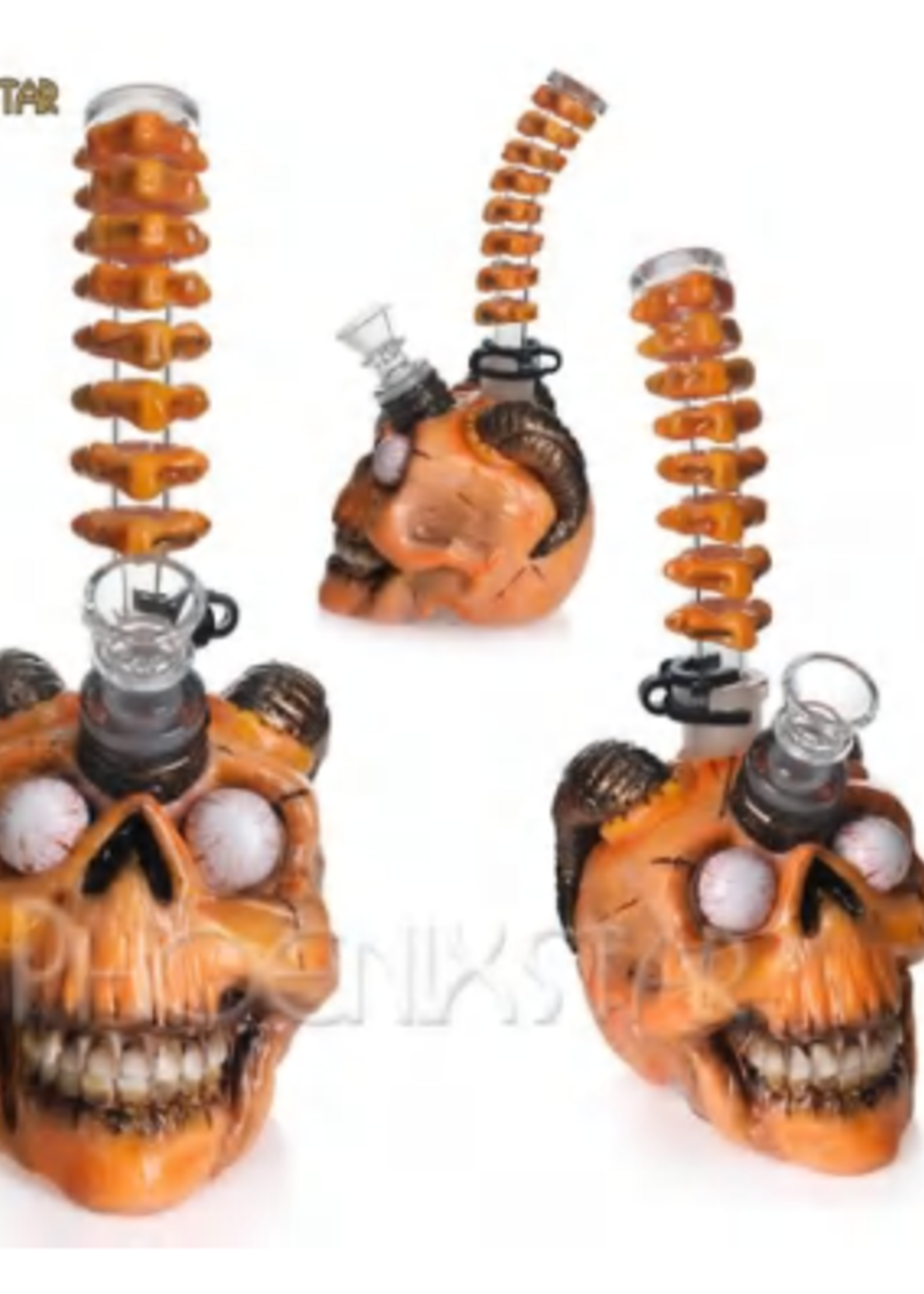 9.5" Horned Skull Resin 2pc Glass Water Pipe