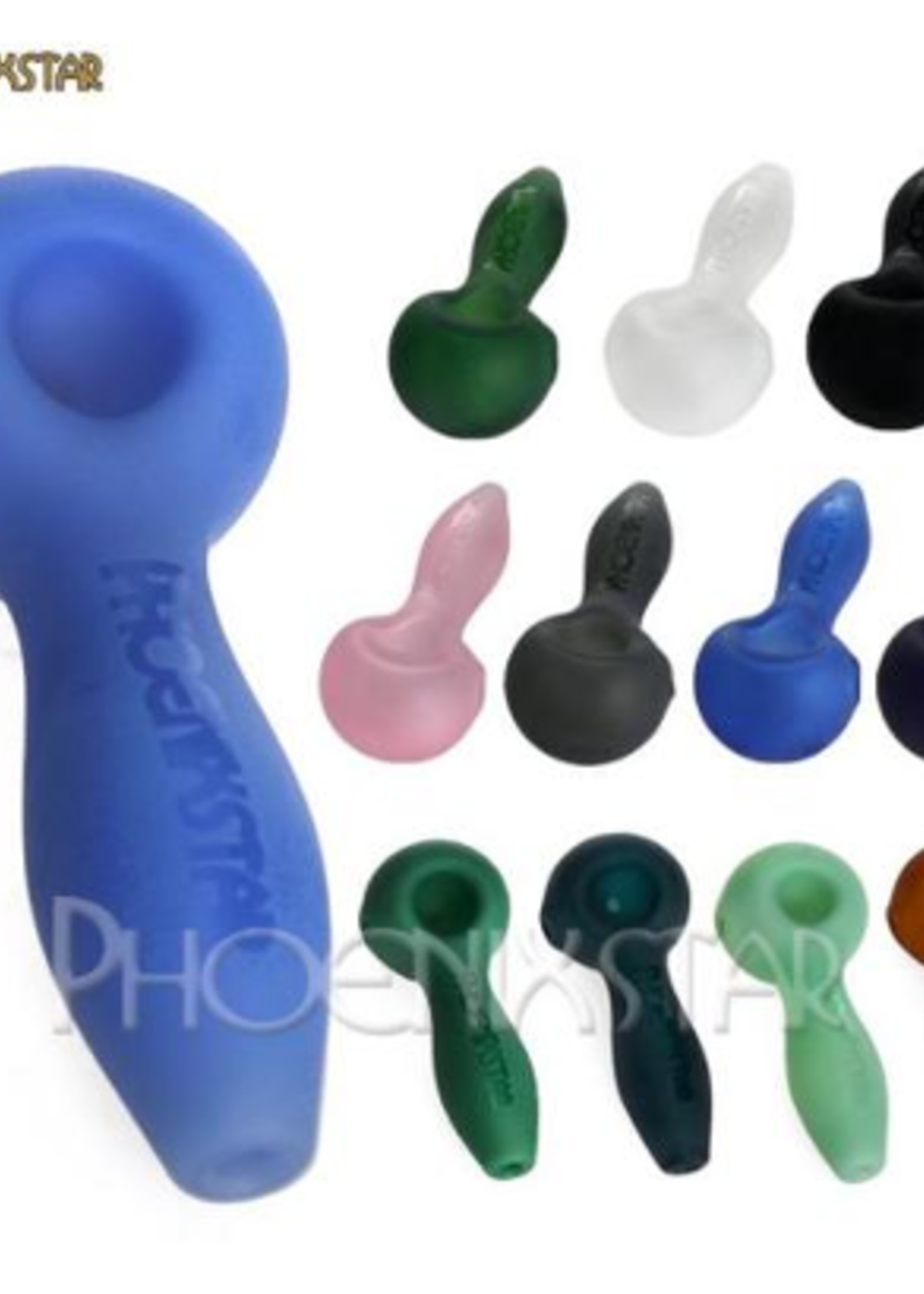 4.5" Phoenixstar Logo Sandblast Glass Hand Pipe Colors Vary