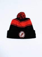 Jewell Stripe Bk/Rd Pom Pom Beanie Cap