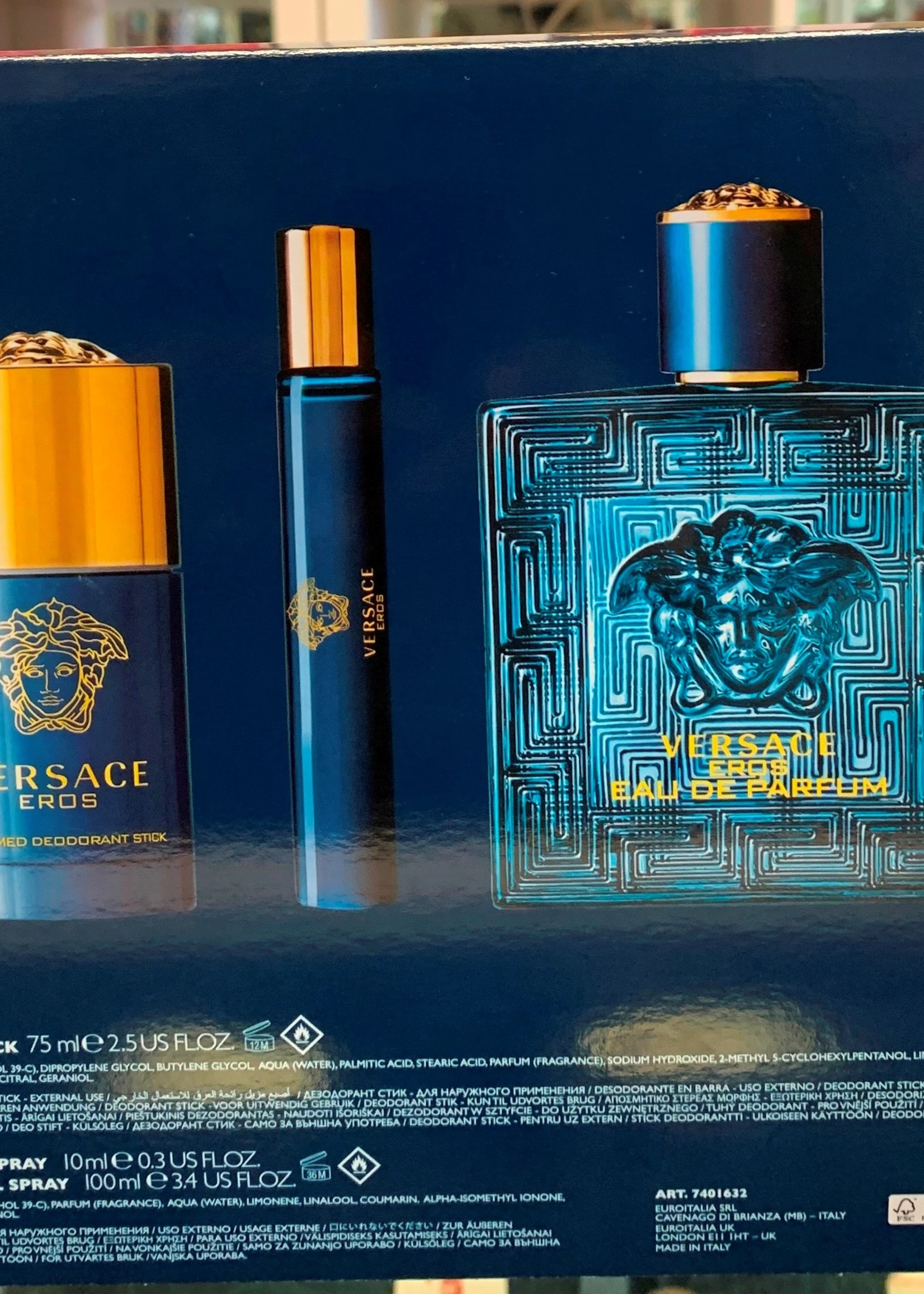 VERSACE MS-VERSACE EROS 3PCS SET(3.4oz edp sp, 2.5 oz Deo Stick, 10ML edp spr