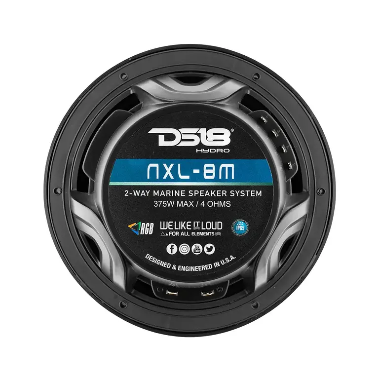 DS18 DS18 NXL-8M/BK HYDRO 8" 2-Way Marine Speakers with Integrated RGB LED Lights 375 Watts Black