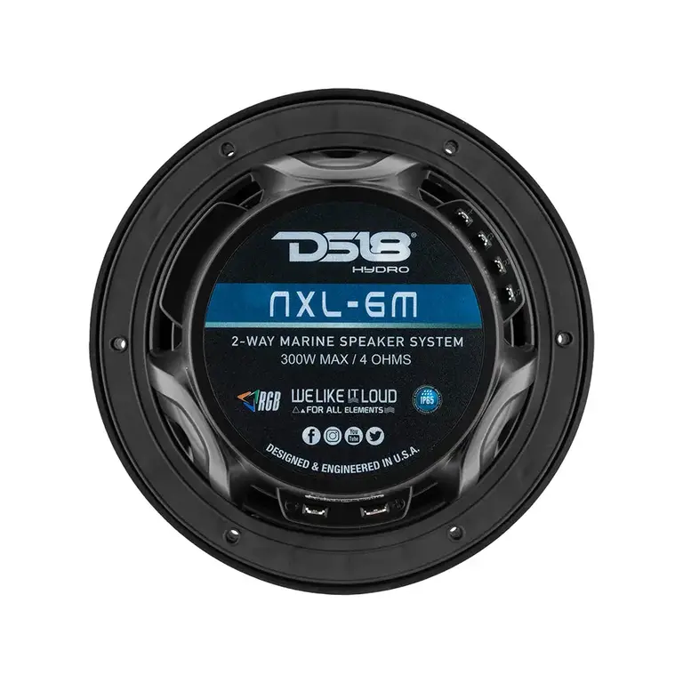 DS18 DS18 NXL-6M/BK HYDRO 6.5" 2-Way Marine Speakers with Integrated RGB LED Lights 300 Watts Black
