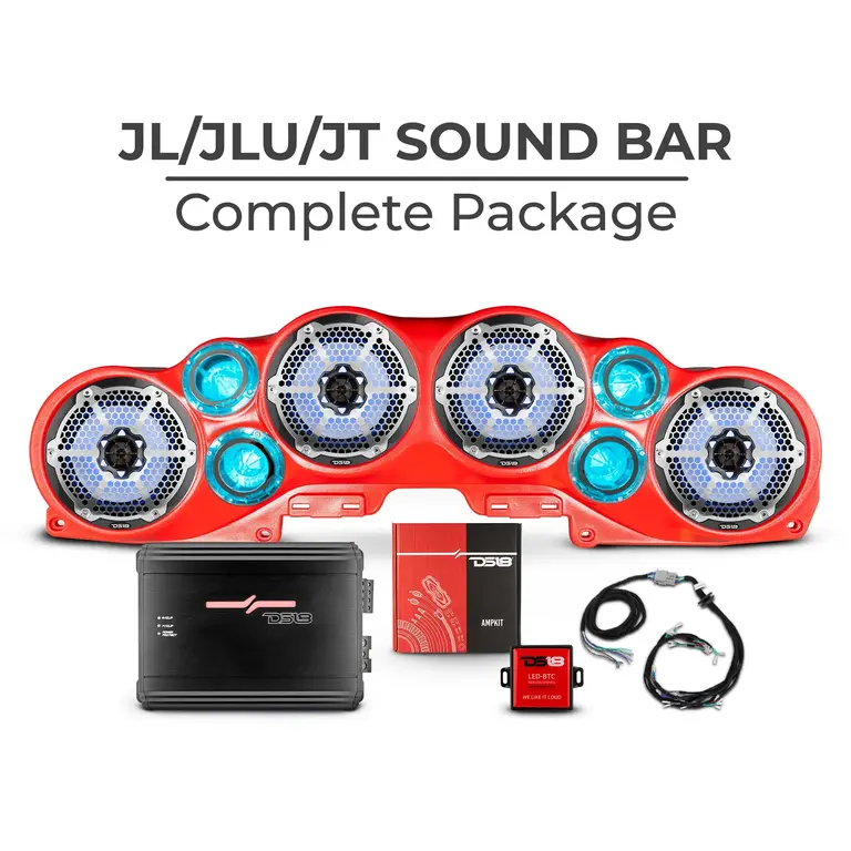 DS18 DS18 JL-SBPK-R/BM -- 18-23 Jeep JL/JLU/JT 4 x 8" red enclosure black speaker complete soundbar audio package