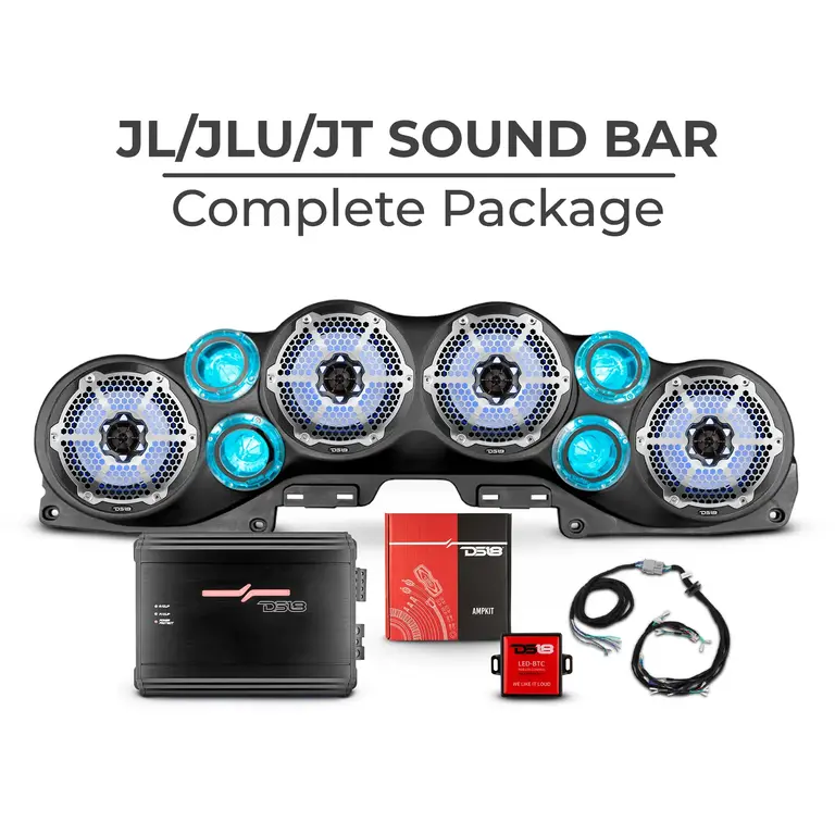 DS18 DS18 JL-SBPK-B/BM -- 18-23 Jeep JL/JLU/JT 4 x 8" black enclosure black speaker complete soundbar audio package