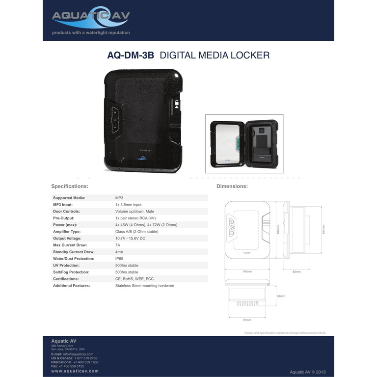 Aquatic AV AQDM-3B waterproof 3.5mm input digital media locker
