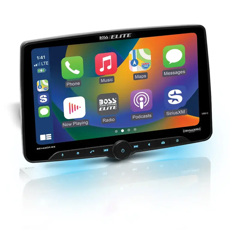 Boss Elite Boss Elite BE14ACP.WX 14" floating touchscreen wireless Apple Carplay/Android Auto bluetooth siriusxm receiver