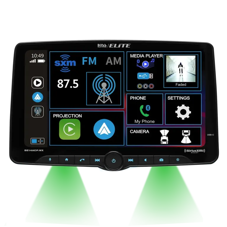 Boss Elite Boss Elite BE14ACP.WX 14" floating touchscreen wireless Apple Carplay/Android Auto bluetooth siriusxm receiver