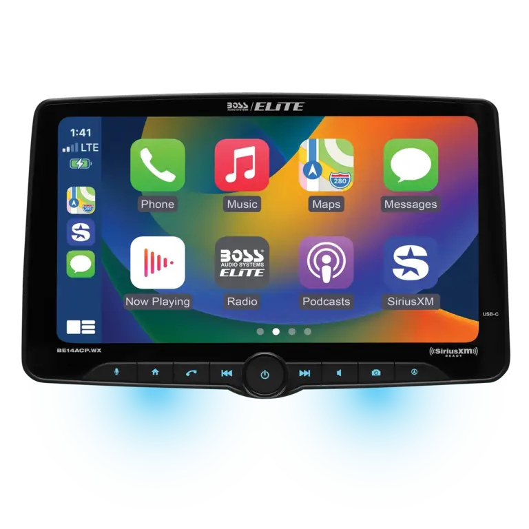 Boss Elite Boss Elite BE14ACP.WX 14" floating touchscreen wireless Apple Carplay/Android Auto bluetooth siriusxm receiver