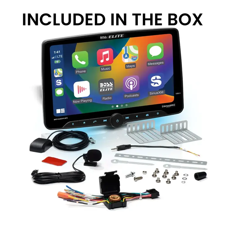 Boss Elite Boss Elite BE14ACP.WX 14" floating touchscreen wireless Apple Carplay/Android Auto bluetooth siriusxm receiver