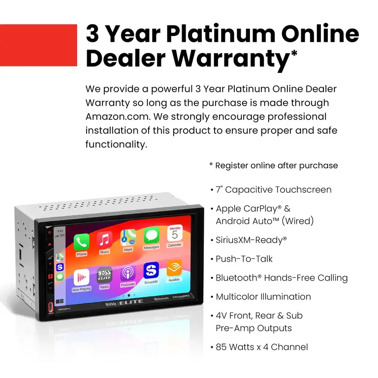 Boss Elite Boss Elite BE9ACP.XC Elite 9” floating CarPlay/Android Auto bluetooth siriusxm receiver with rear view camera