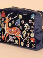 Powder Designs Inc. Velvet Embroidered Make-Up Bag - Folk Art Deer, Slate