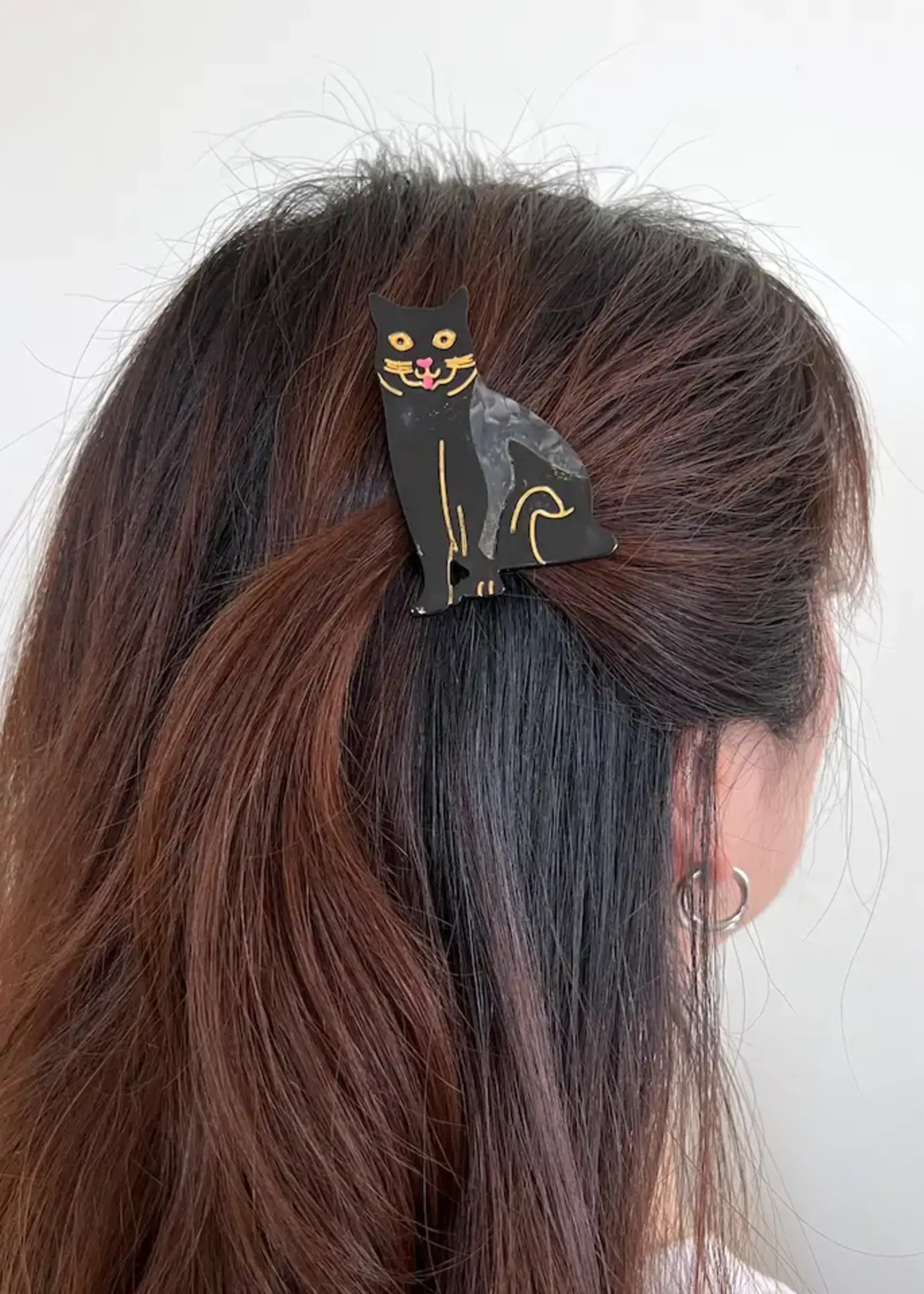Solar Eclipse Hand-painted Black Cat Barrette Hair Clip
