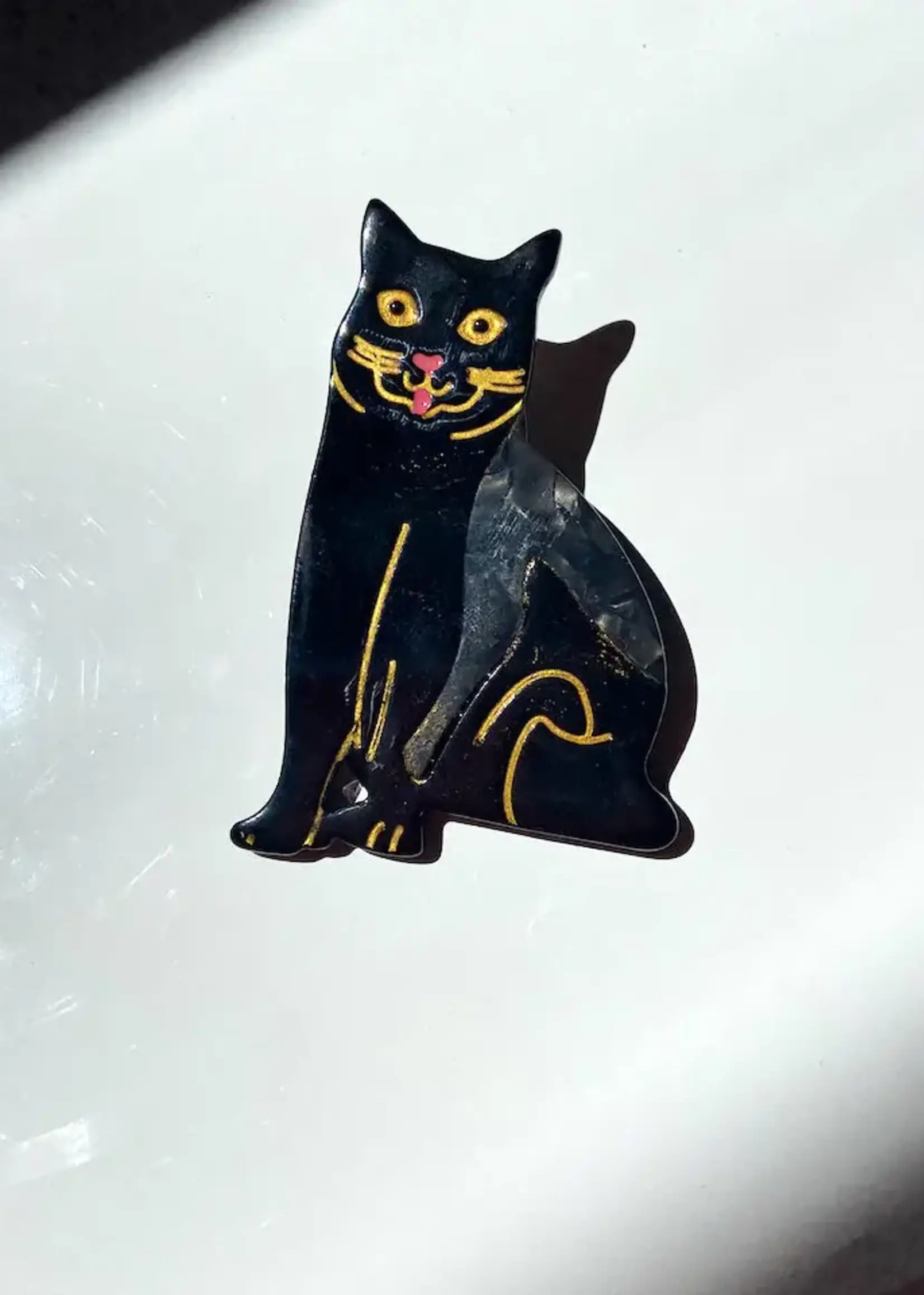Solar Eclipse Hand-painted Black Cat Barrette Hair Clip