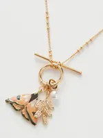 Fable England Enamel Moth & Leaf Charm Necklace