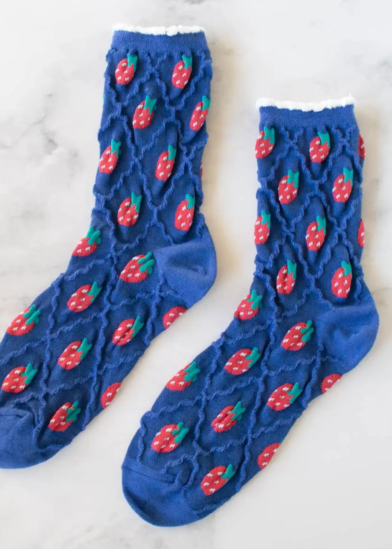 Tiepology Retro Strawberry Casual Socks in Blue/Strawberry