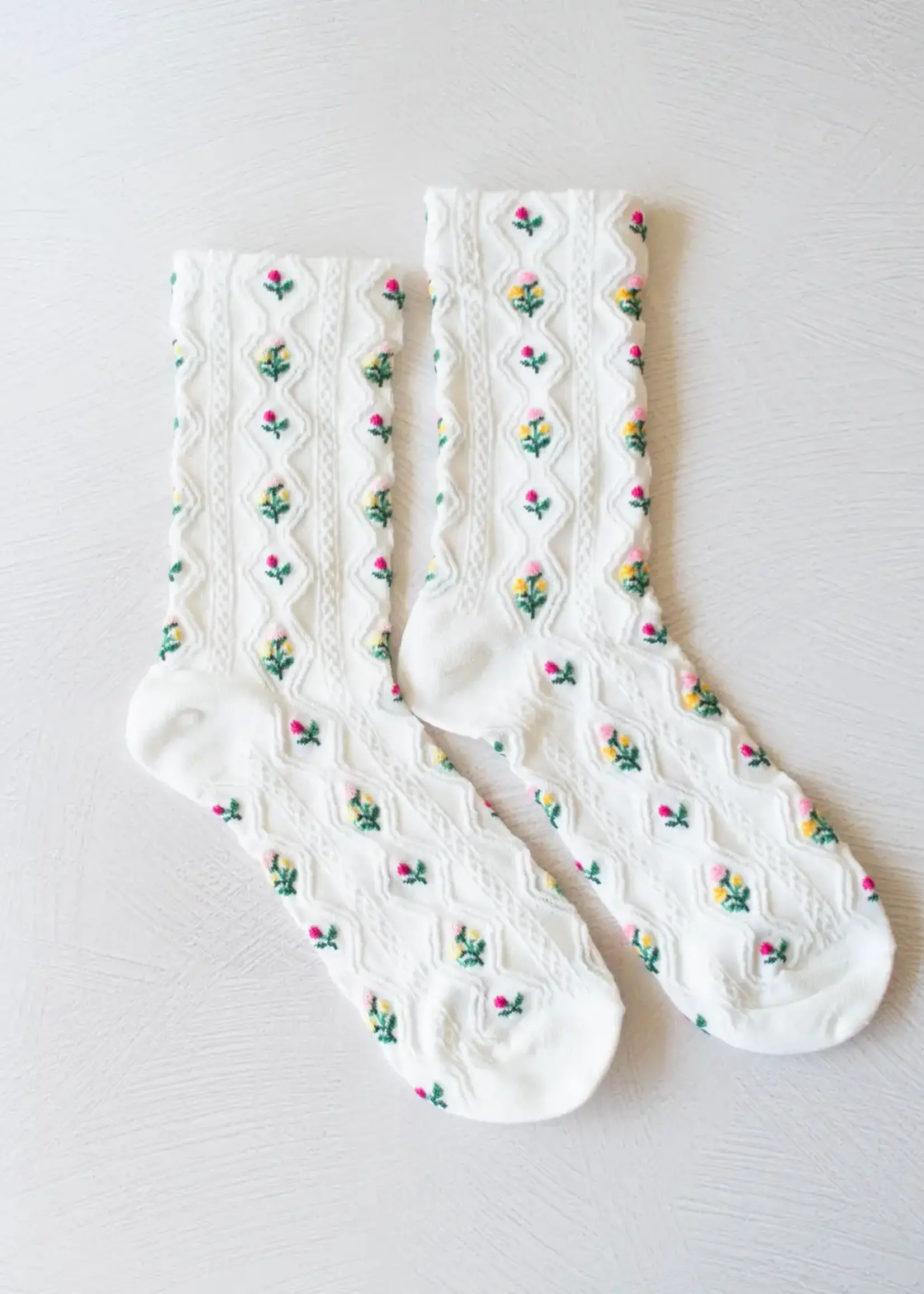 Tiepology Romantic Floral Casual Socks White