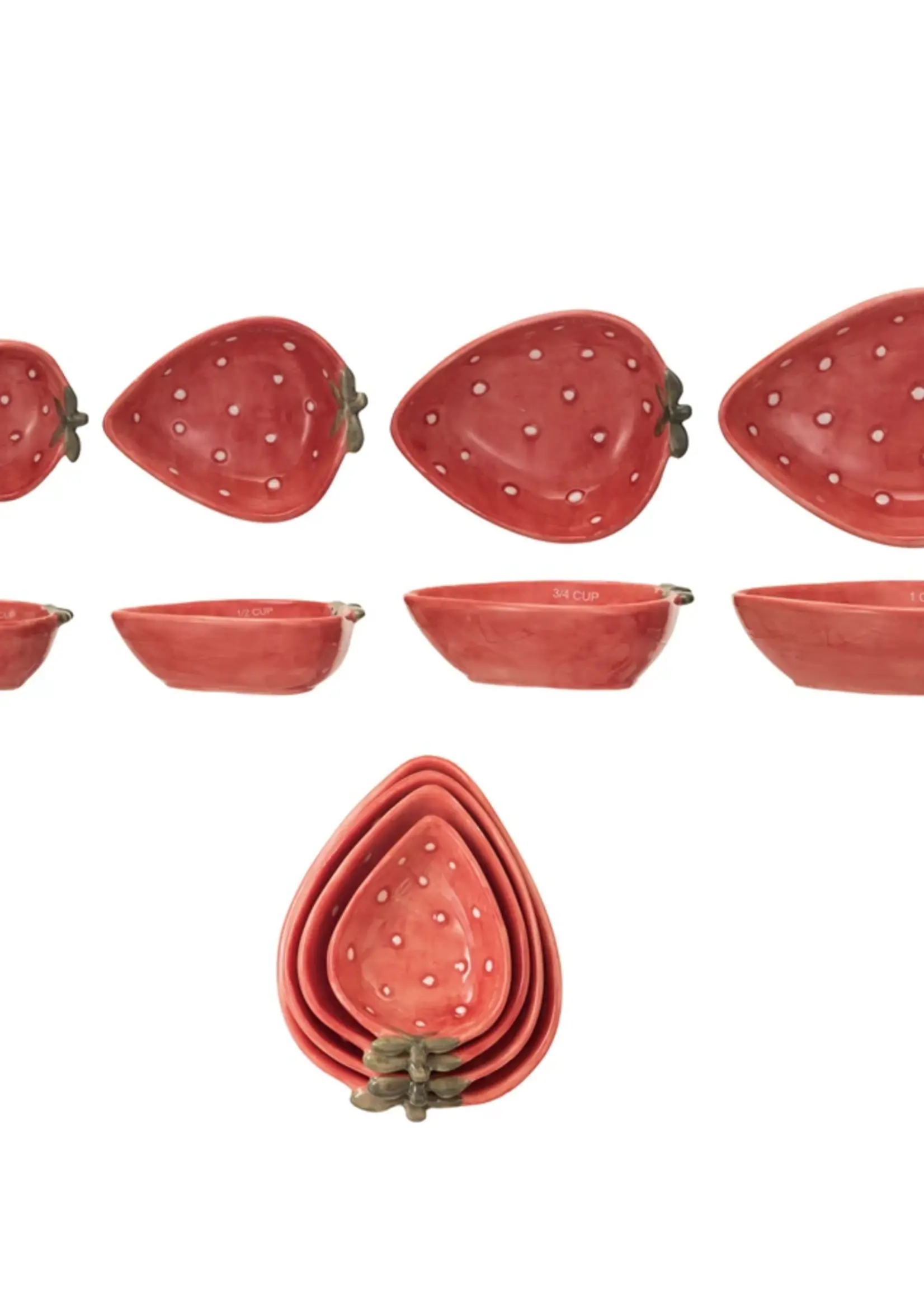 Creative Co-Op 1, 3/4, 1/2 & 1/4 Cup Hand-Painted Strawberry Shaped Measuring Cups, Set of 4