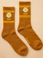 Sunshine Studios Retro Flower Striped Ribbed Crew Socks