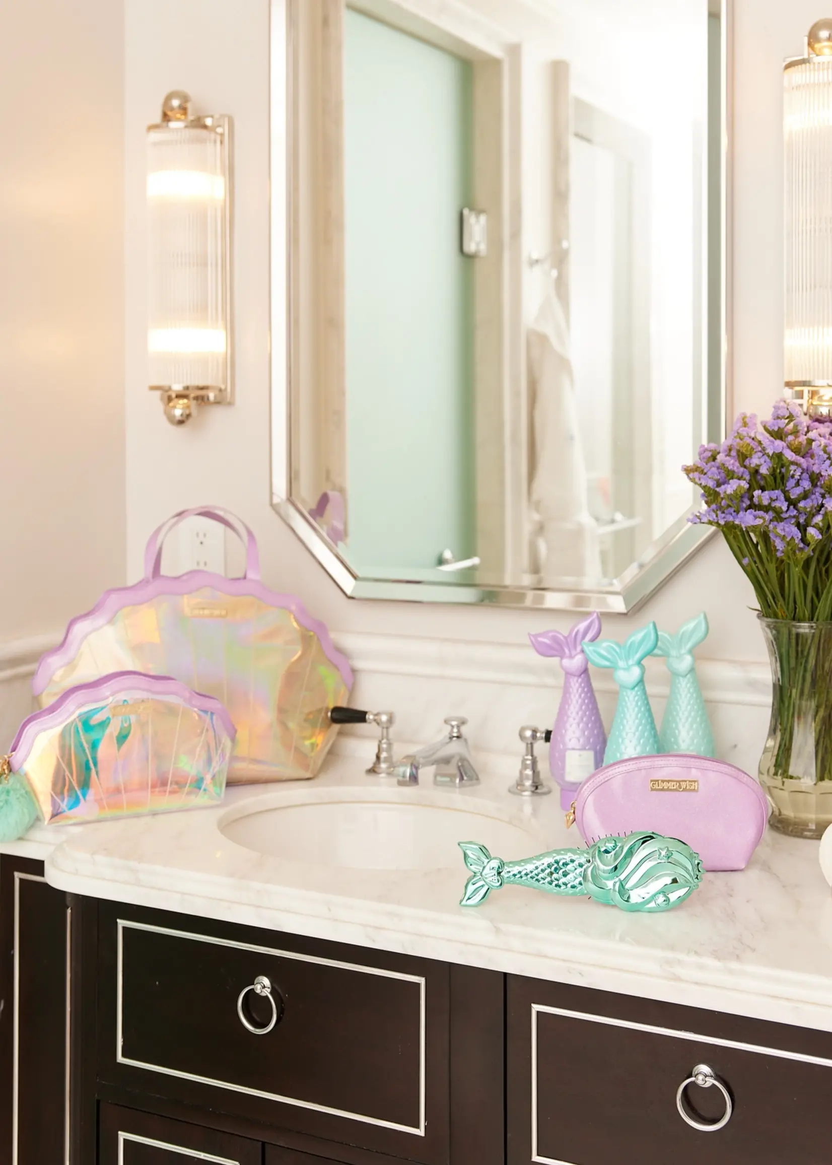 Glimmer Wish Mermaid Shell Overnight Bag & Shell Cosmetics Bag