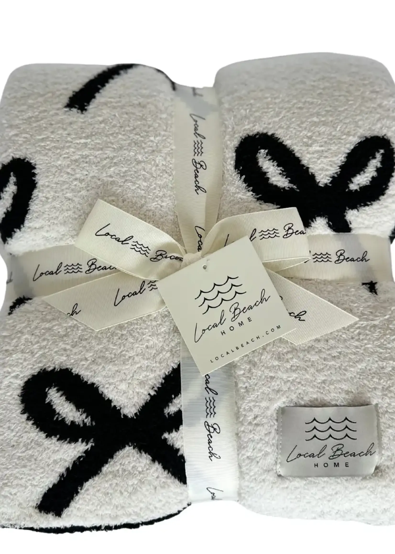 Local Beach Bow Luxe Home Blanket Cream/Black