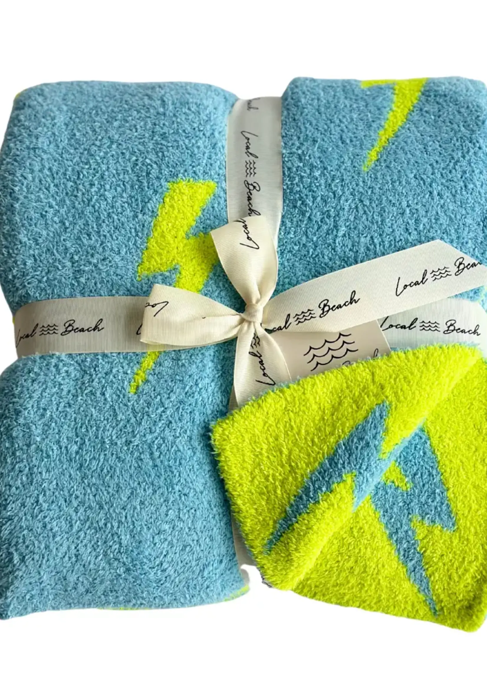 Local Beach Lightning Bolt Luxe Baby Blanket New Neon Citron/Blue