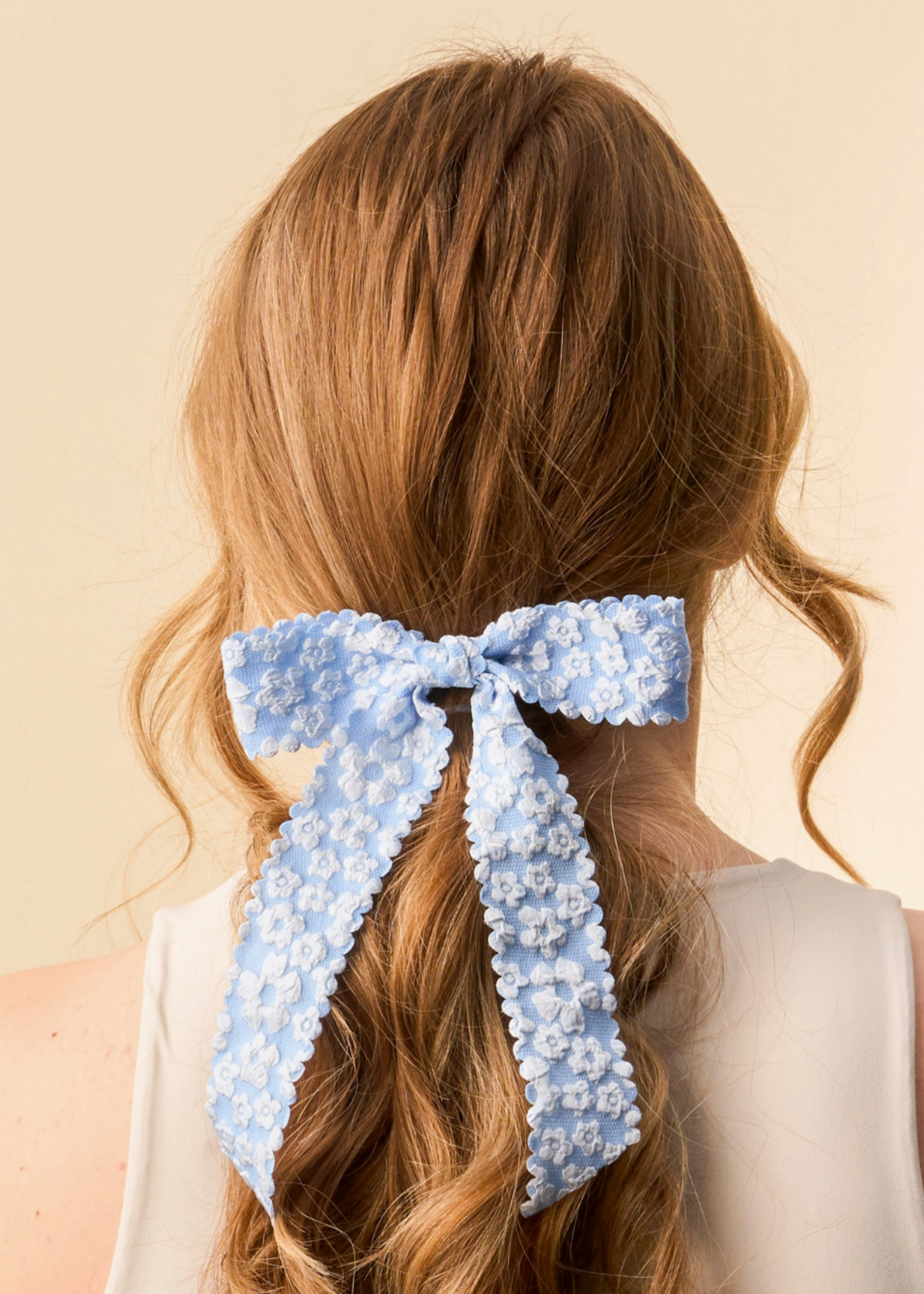 The Darling Effect Flower Scallop Hair Bow - Blue