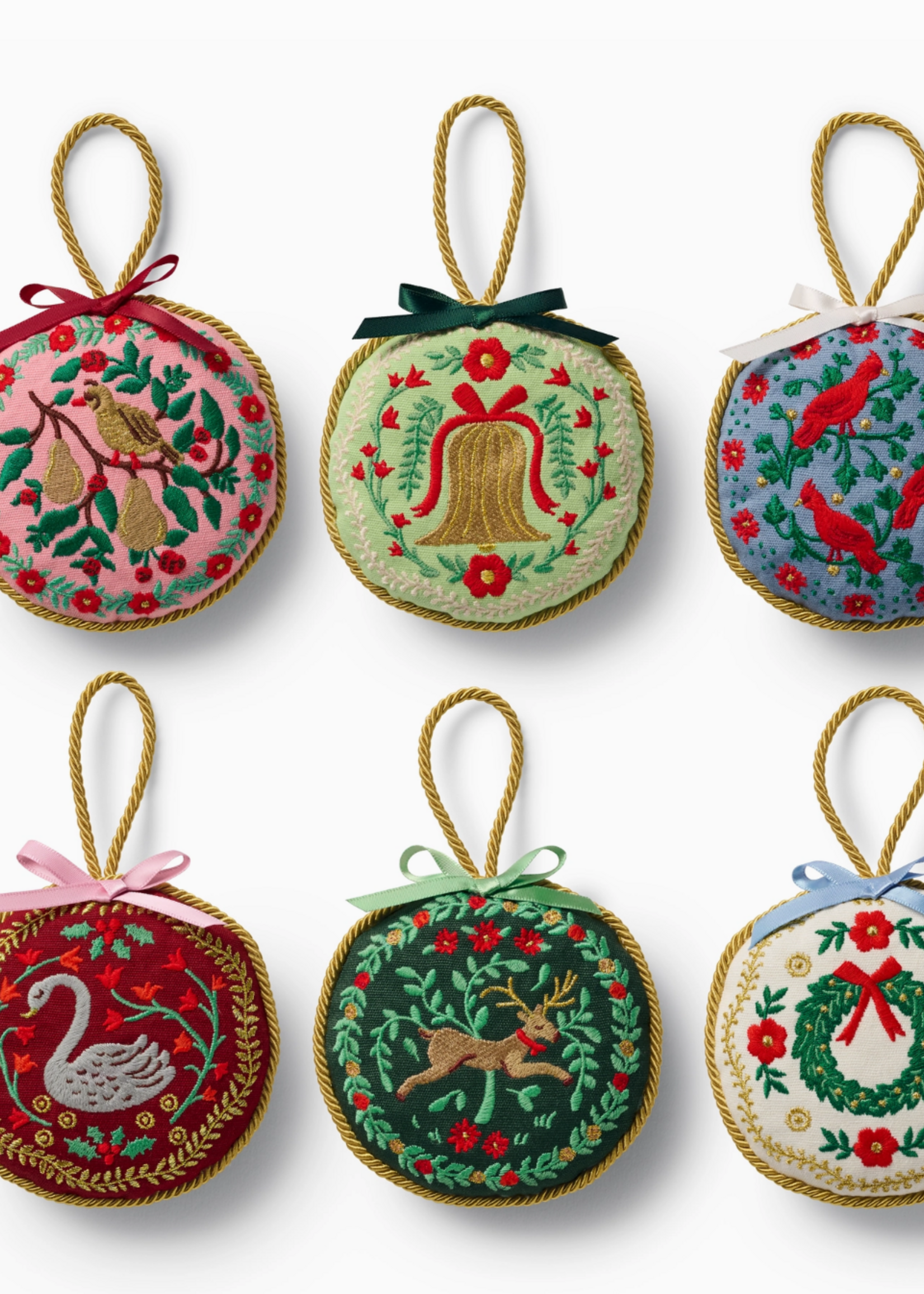 Rifle Paper Co. Christmastide Embroidered Ornament Set of 6