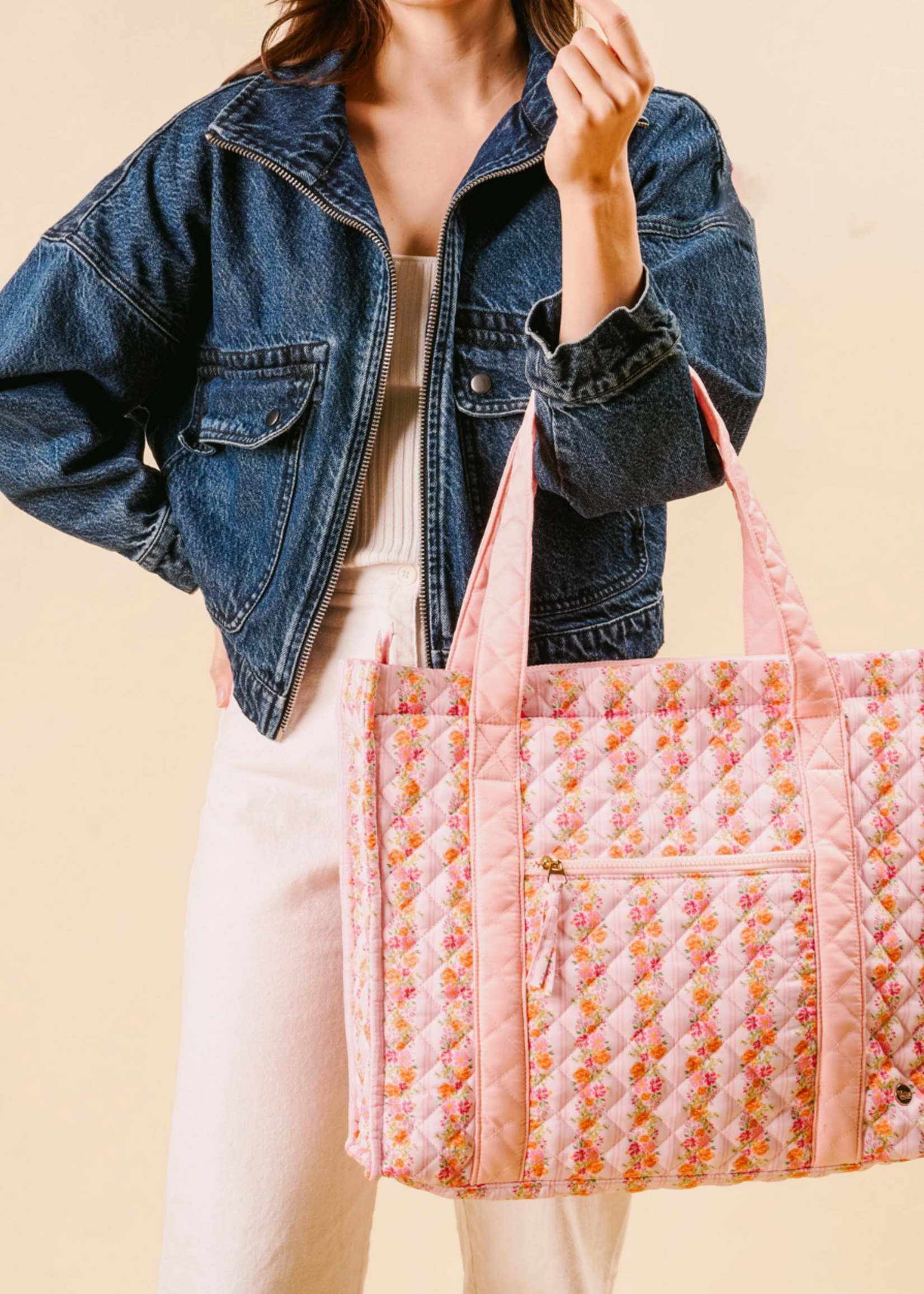 The Darling Effect Everyday Quilted Tote Bag - Petal Parade Pink