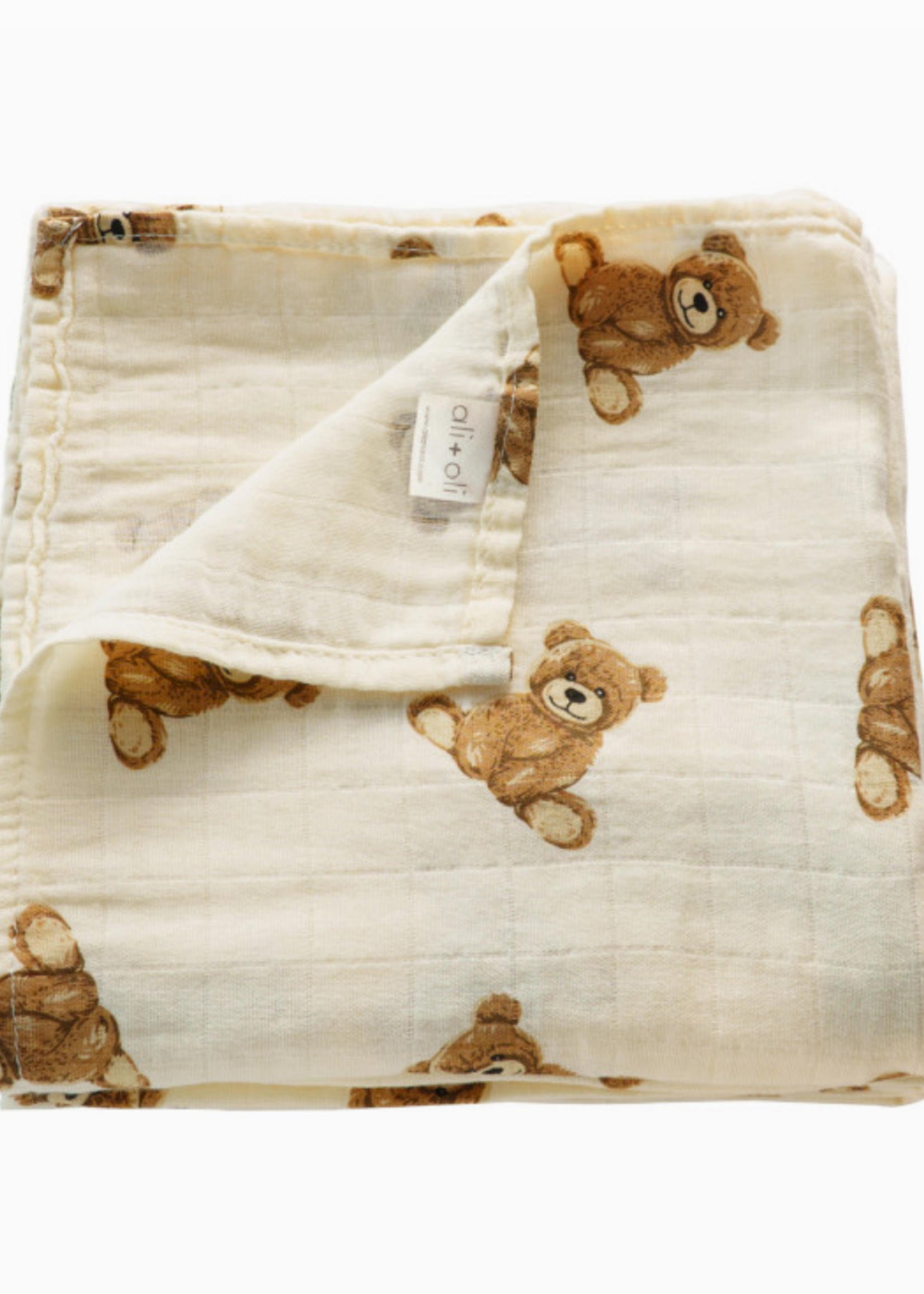 Ali and Oli Bamboo Muslin Swaddle Baby Blanket (Teddy Bear)