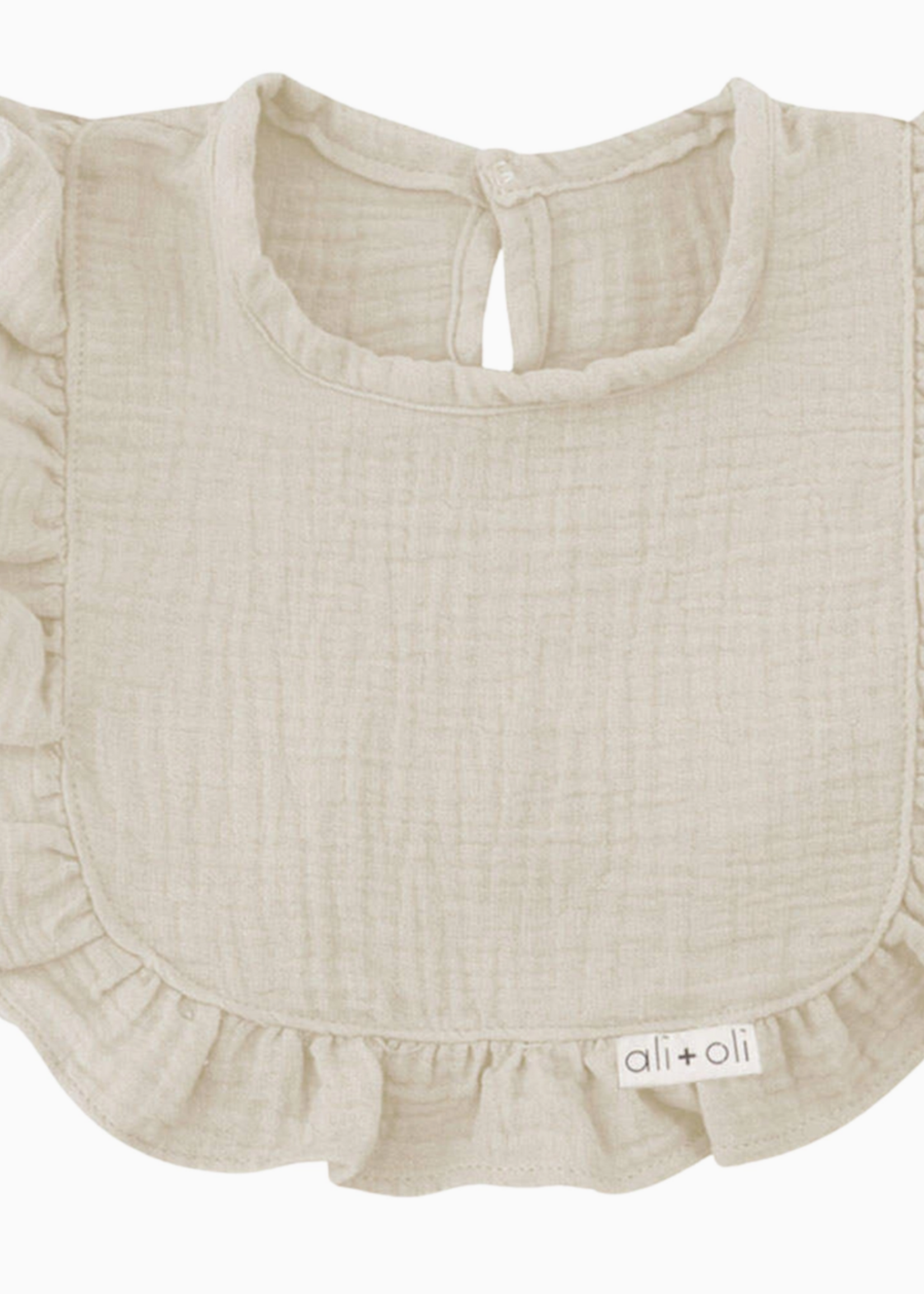 Ali and Oli Muslin Cotton Ruffle Baby Bib (Sand)