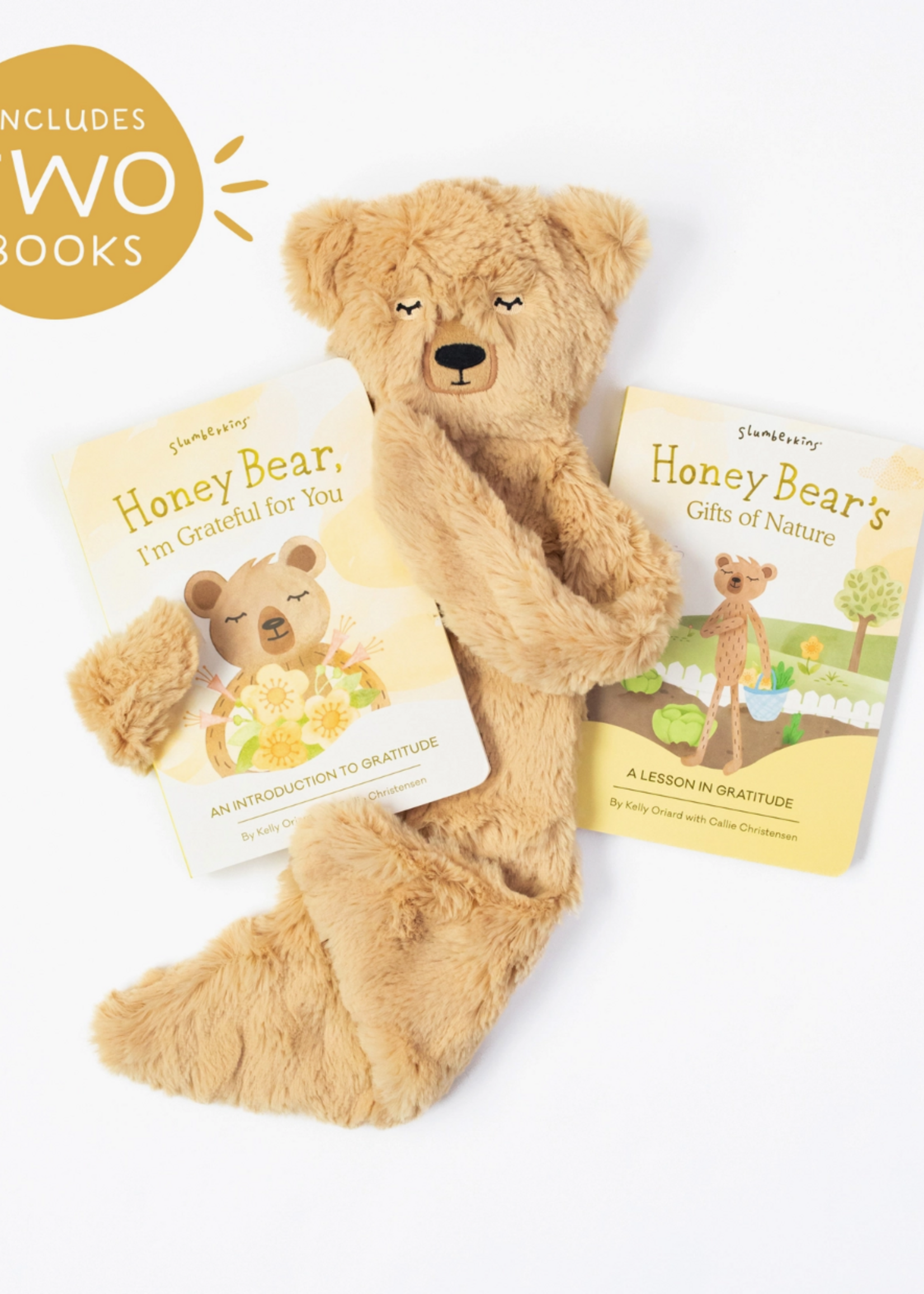Slumberkins Honey Bear's Gratitude Plush Snuggler Set - with 2 Books!