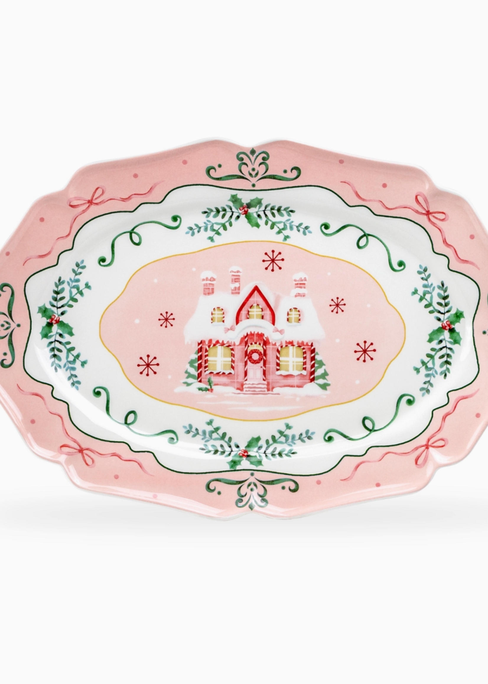 Grace Teaware Christmas House Pink 14.5' Serving Platter