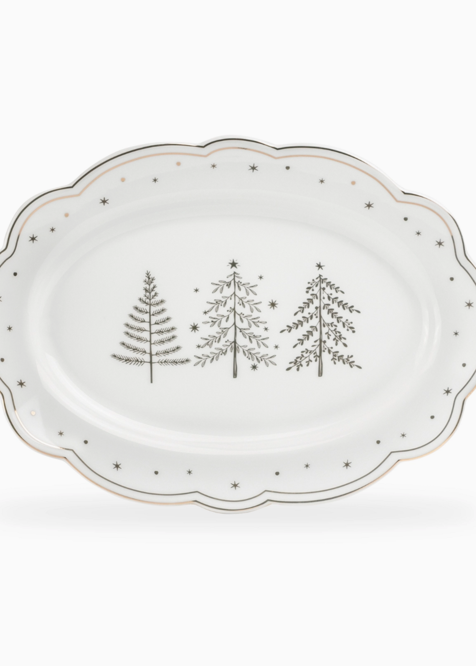 Grace Teaware Holiday Gold Pine 14" Fine Porcelain Oval Sereving Platter