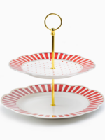 Grace Teaware Red Stipes and Dots 2-tiered Server