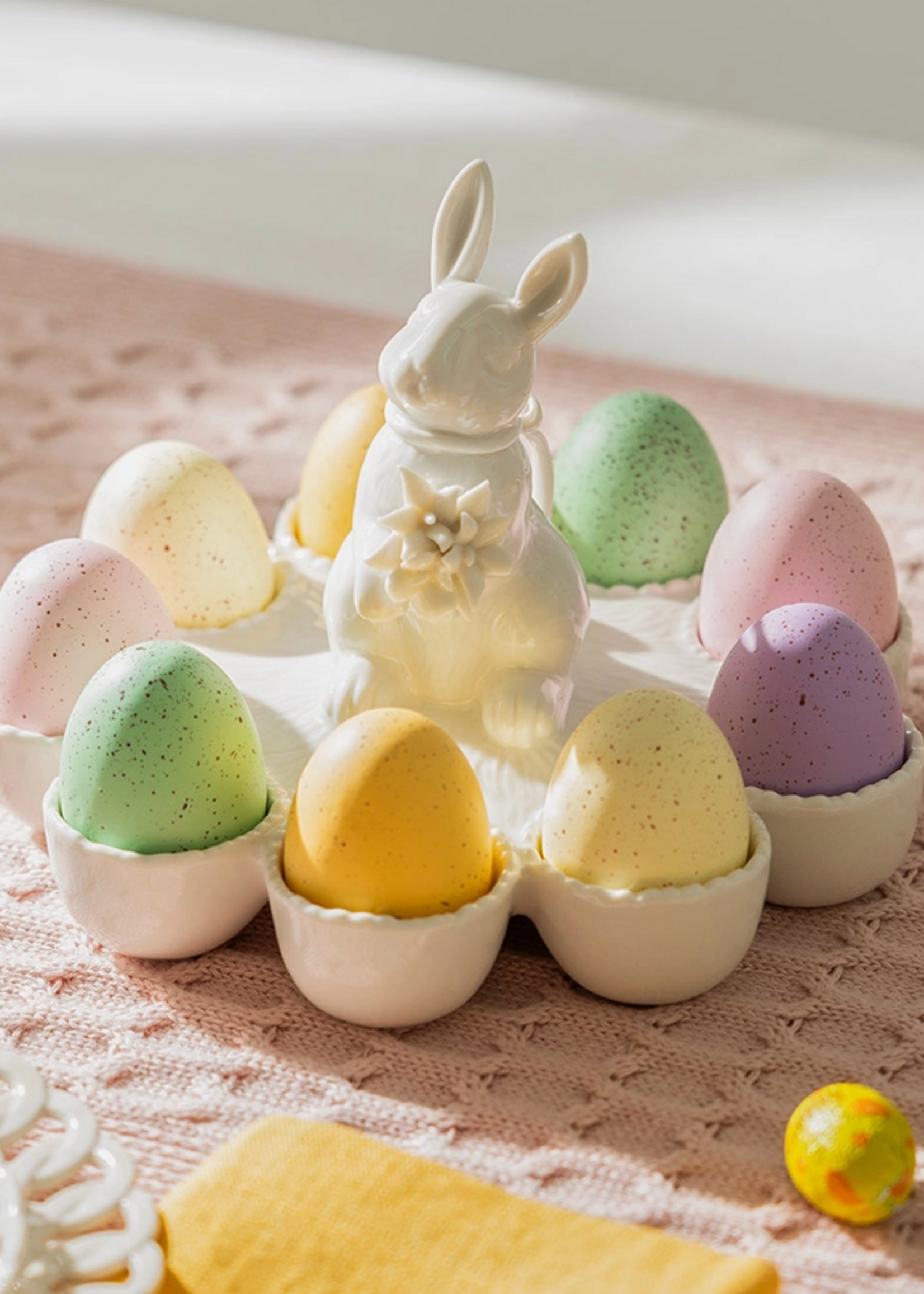 Grace Teaware Bunny Figurine 9 Counts Fine Porcelain Egg Basket Tray