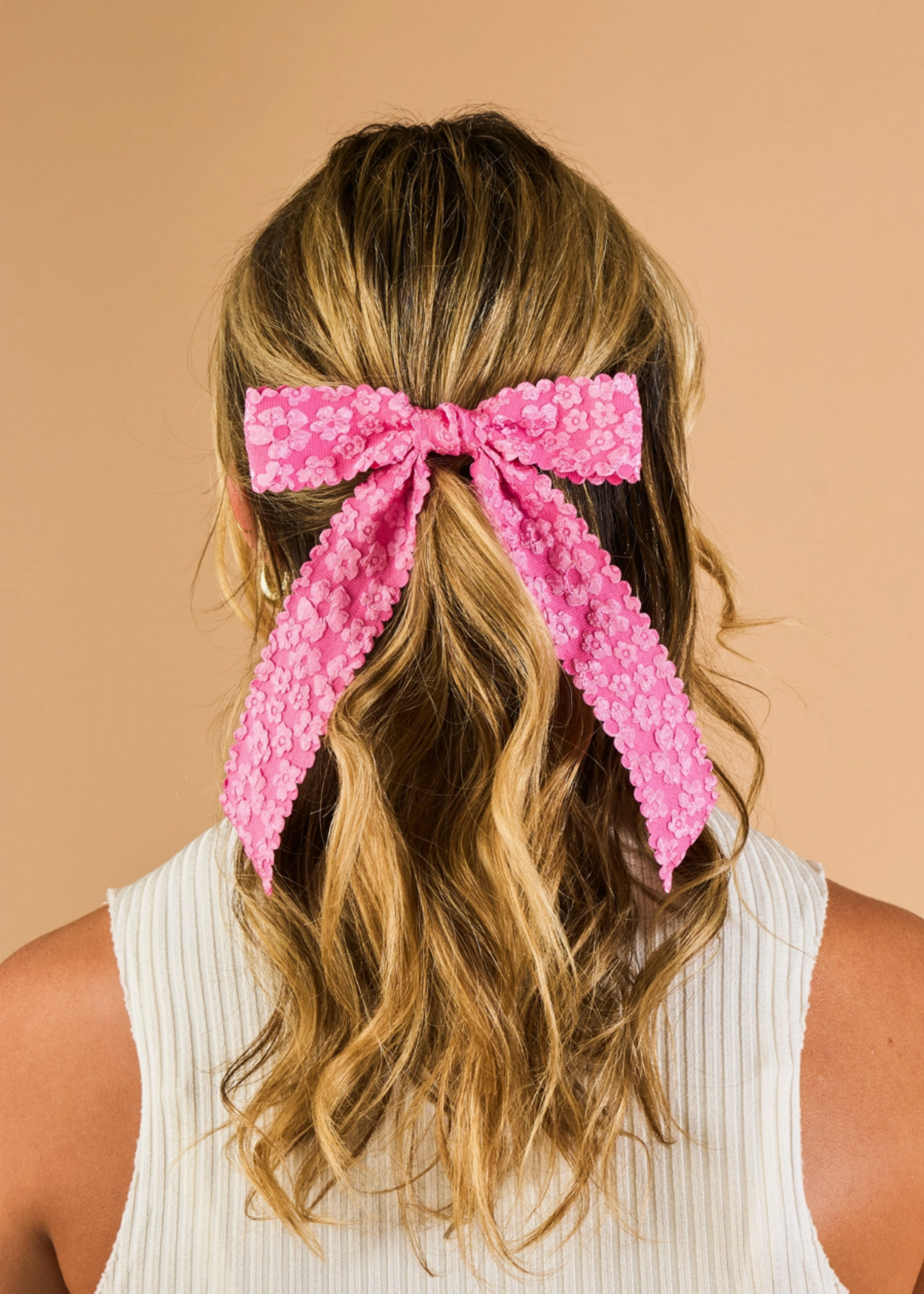 The Darling Effect Flower Scallop Hair Bow-Hot Pink