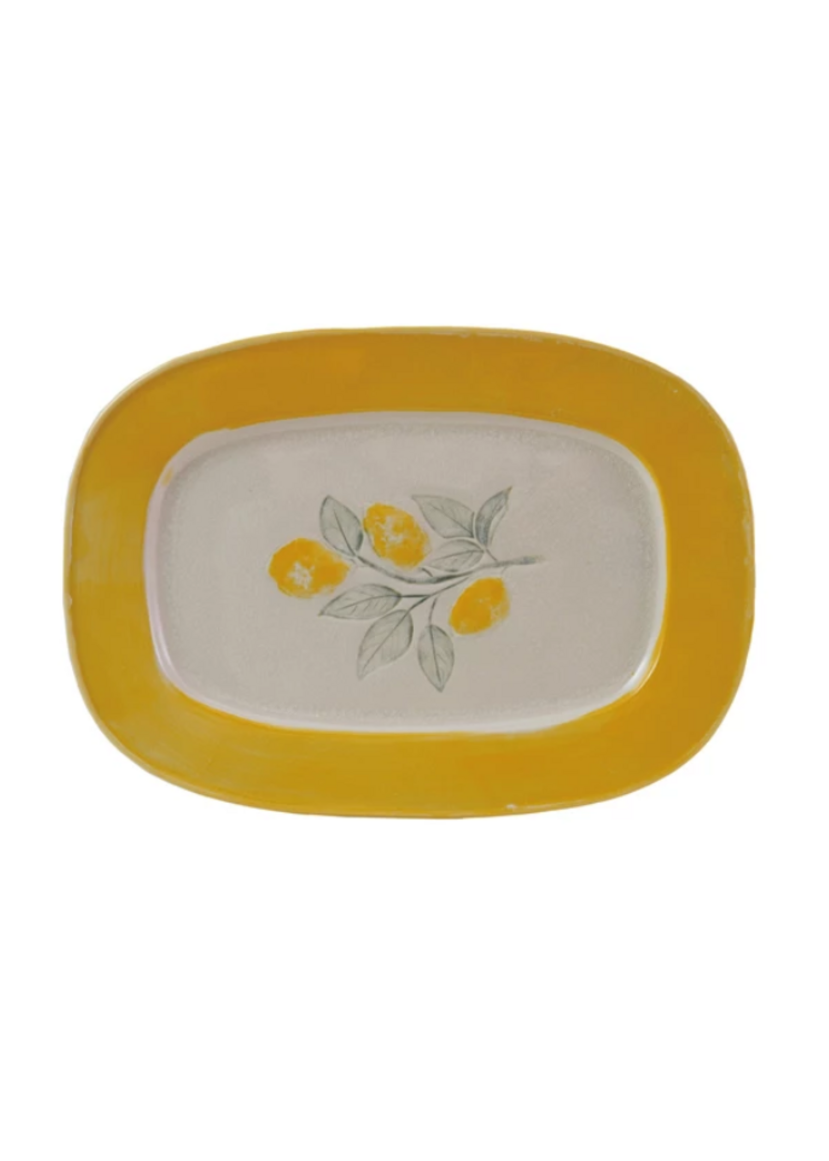 Creative Co-Op Stoneware Plate with Lemons