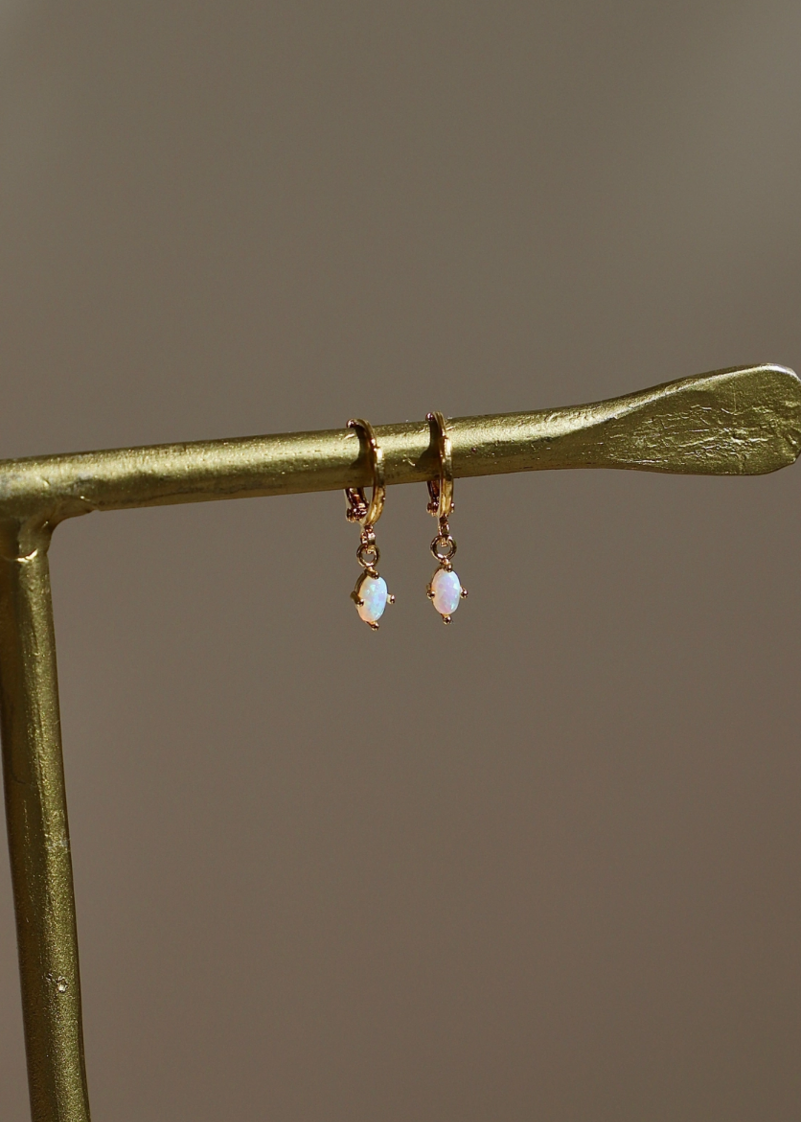 Katie Waltman Mini Oval Opalite Huggies-Gold