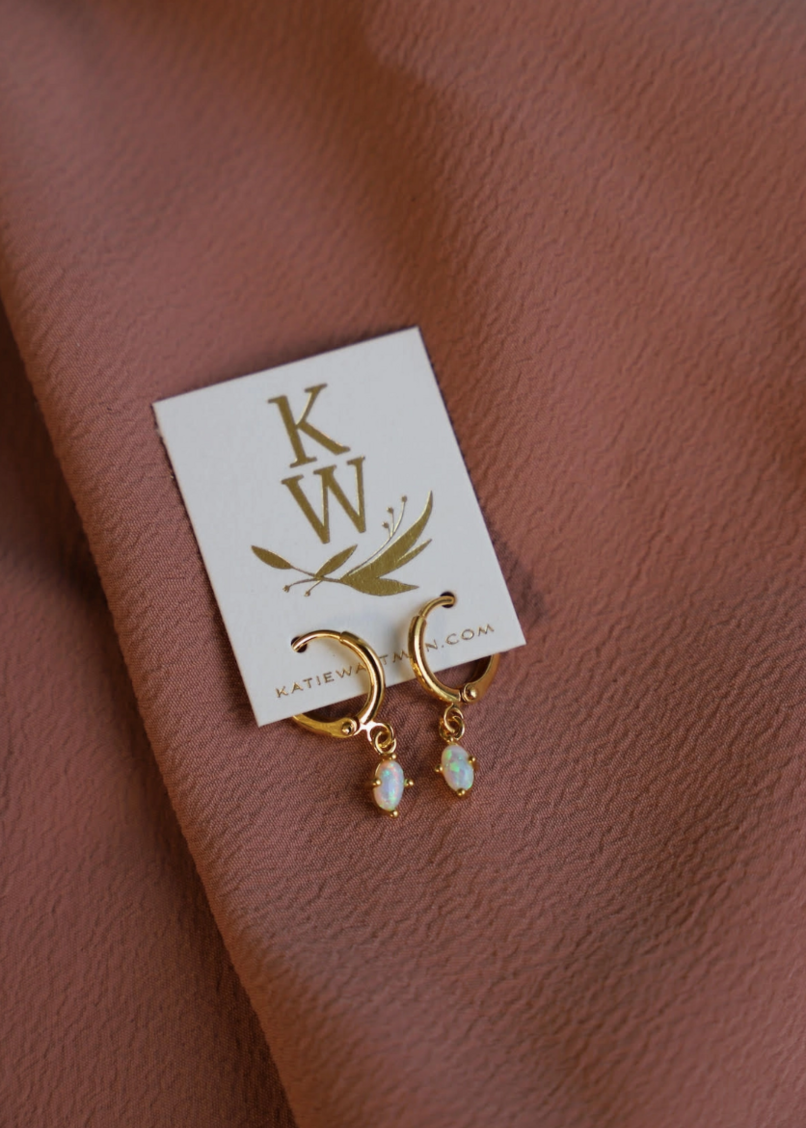 Katie Waltman Mini Oval Opalite Huggies-Gold