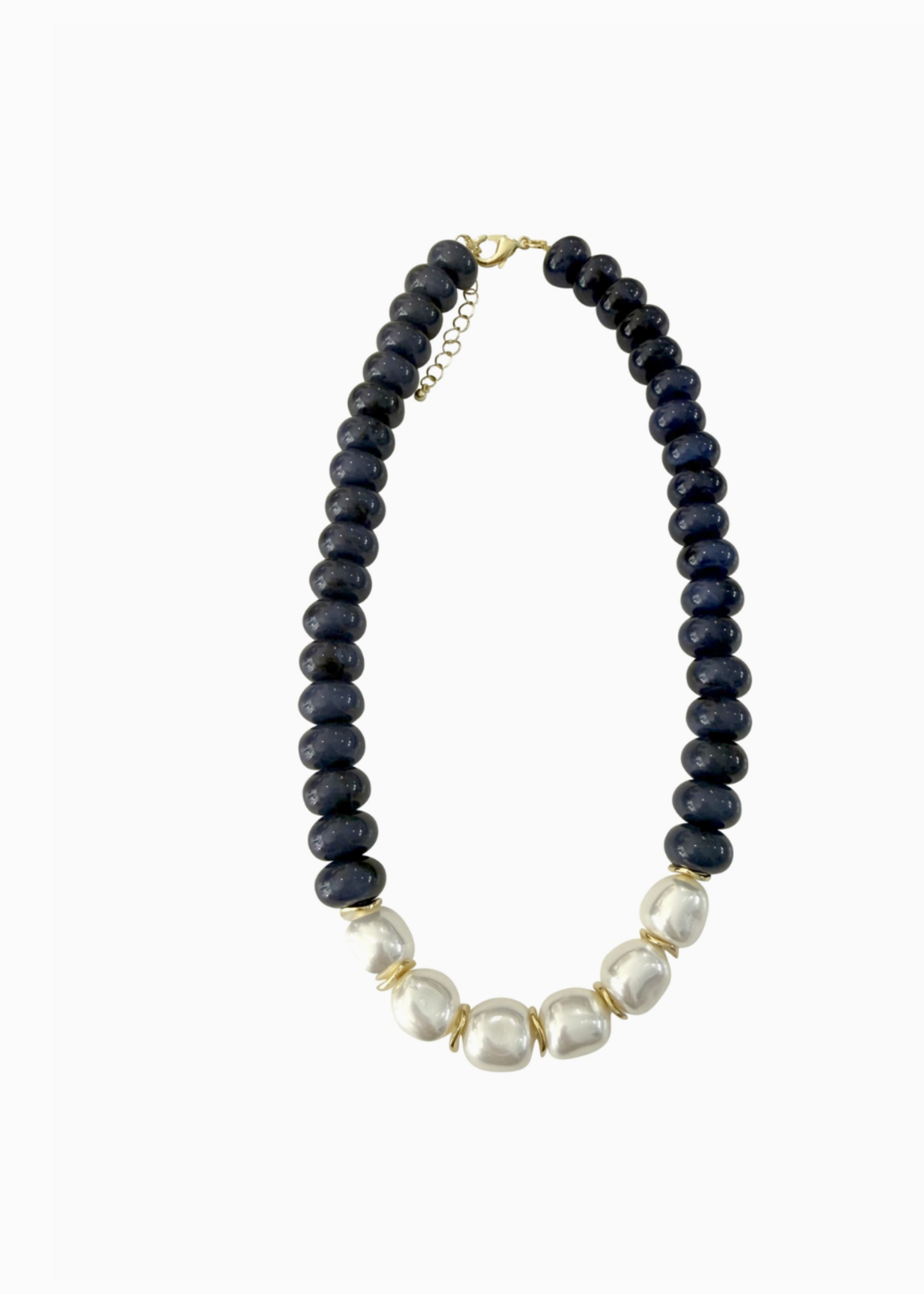 Gemelli Brynlee Chunky Beaded Necklace with Pearl Accents - Navy