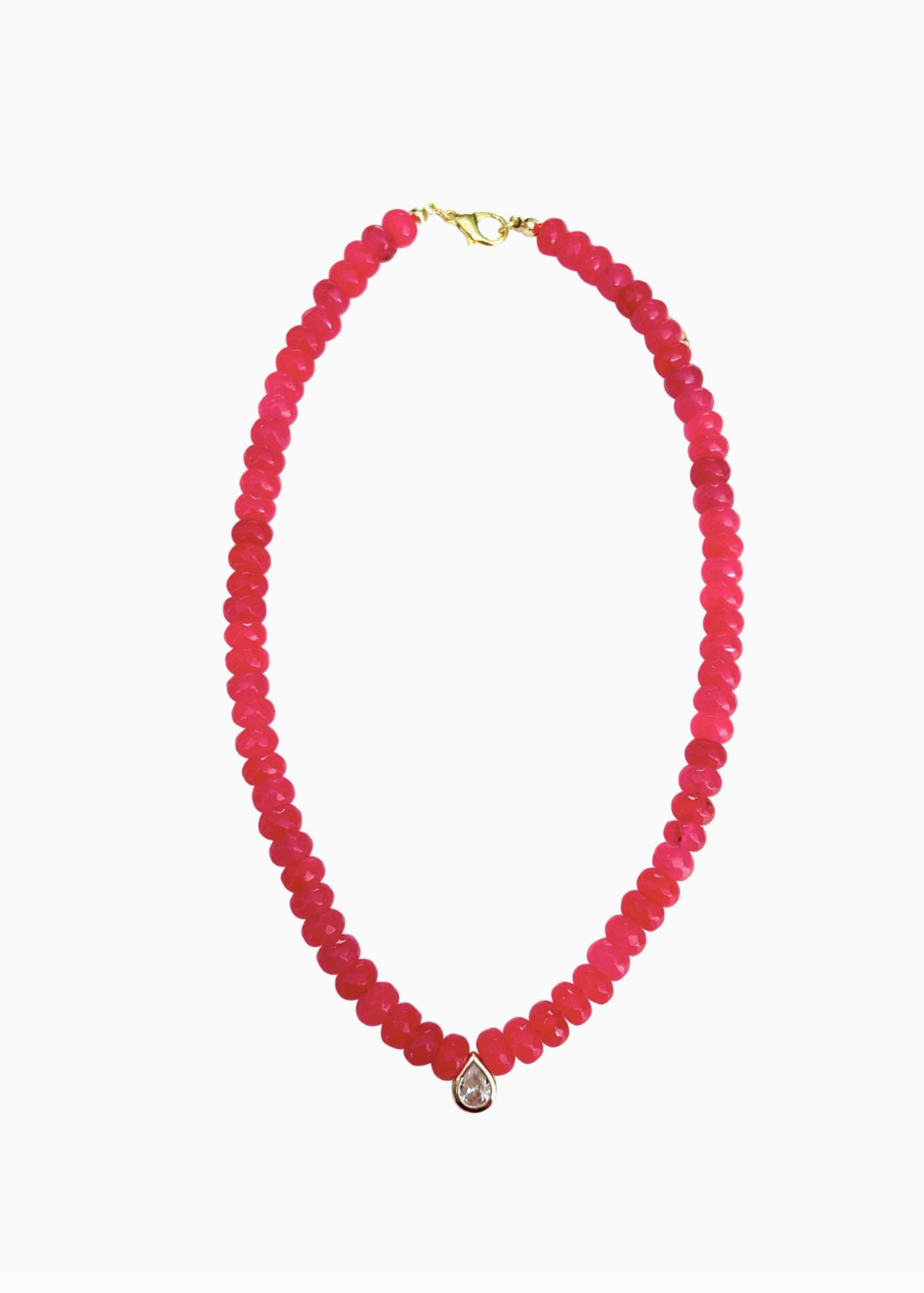 Gemelli Dori Cz Teardrop Beaded Necklace- Hot Pink
