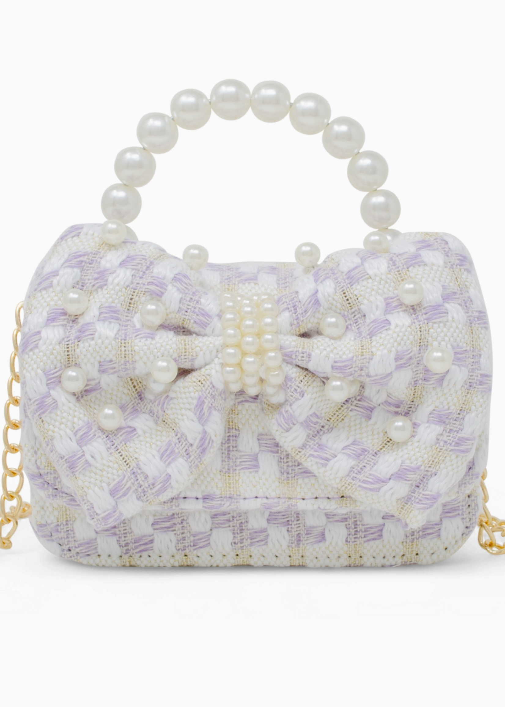 Tiny Treats and ZOMI GEMS Girls Tweed Jumbo Pearl Bow Handbag  Purple