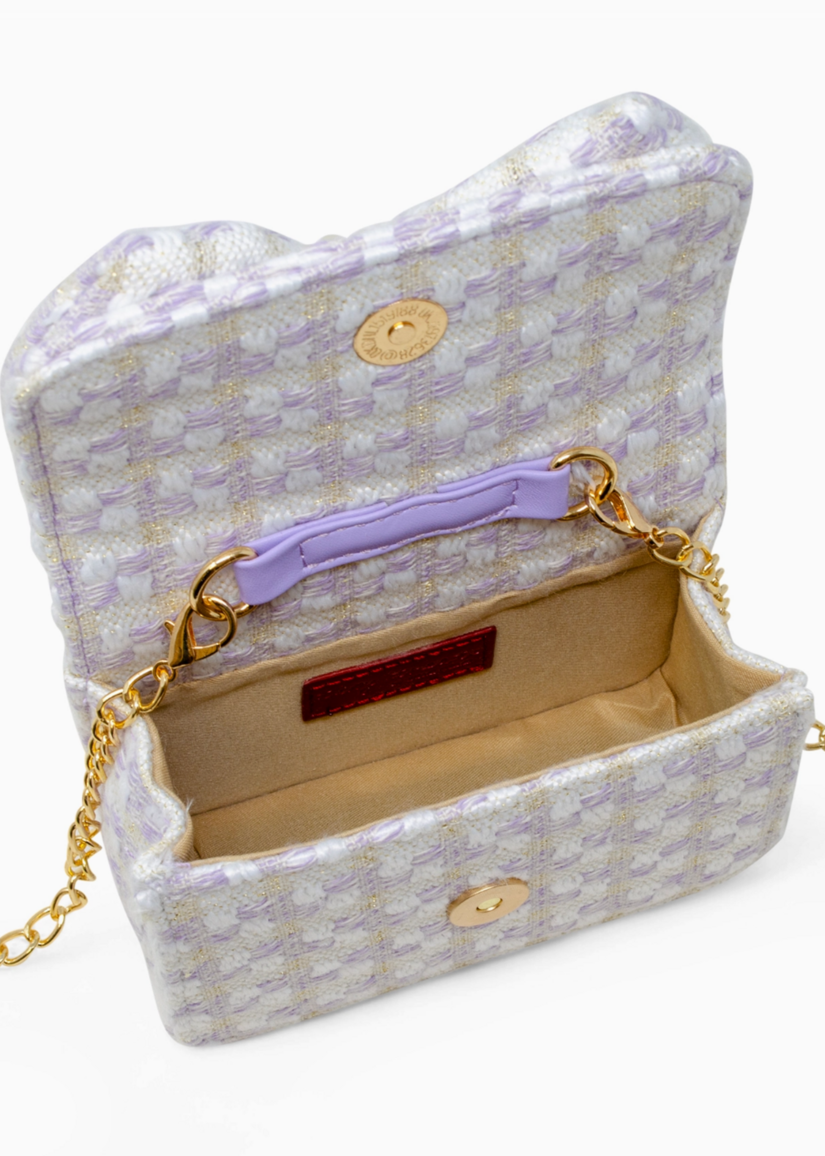 Tiny Treats and ZOMI GEMS Girls Tweed Jumbo Pearl Bow Handbag  Purple