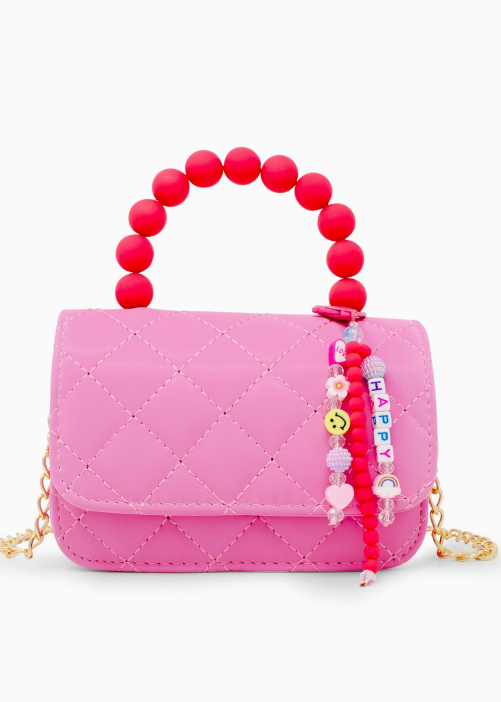 Tiny Treats and ZOMI GEMS Pearl Handle Message Charm Handbag-Hot PInk